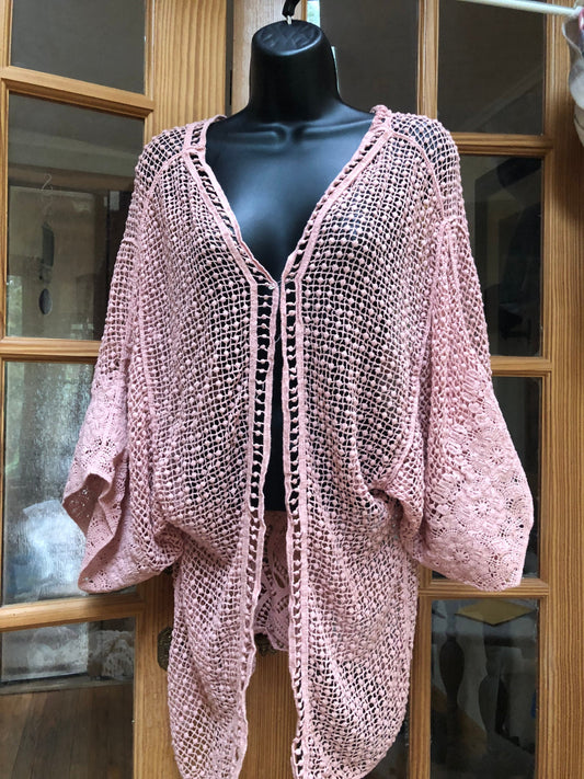 Vintage Style Pink Lace Embroidered kimono jacket