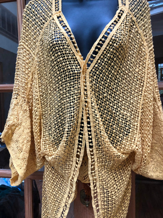 Vintage Style Yellow Lace Embroidered kimono jacket