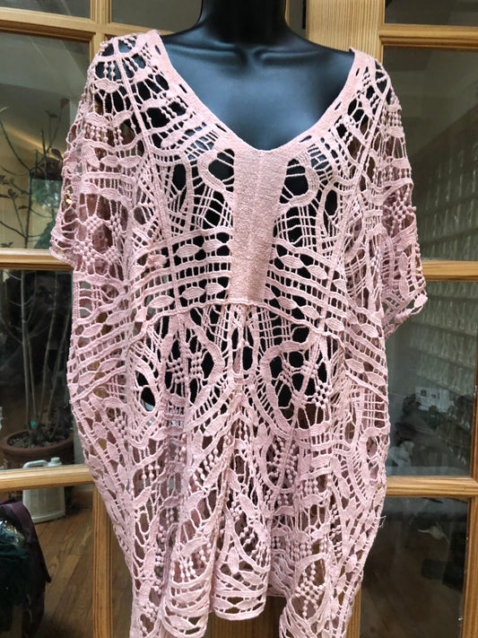 Vintage Style Pink Lace Embroidered kimono jacket