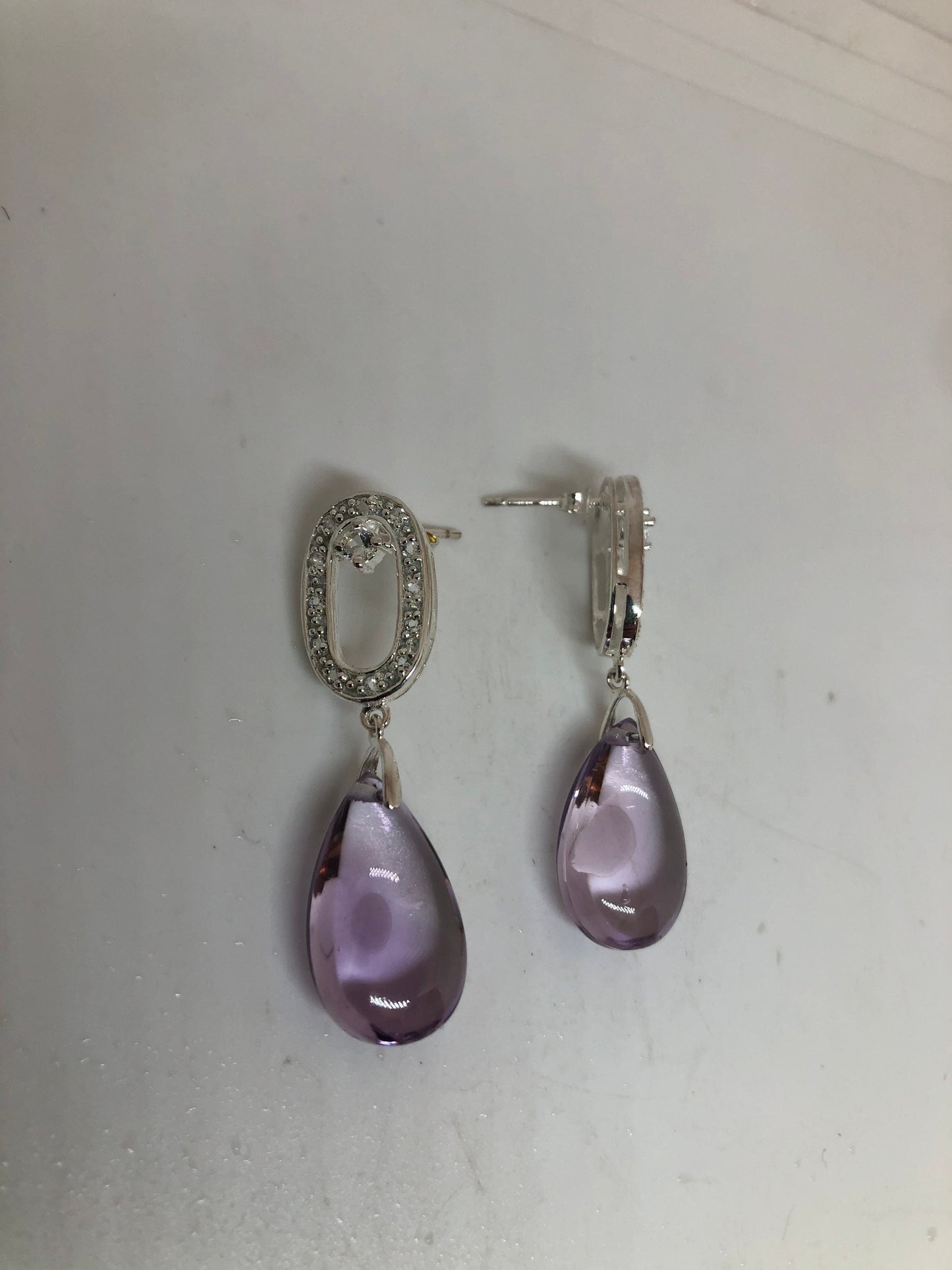 Vintage Amethyst Earrings 925 Sterling Silver Dangle