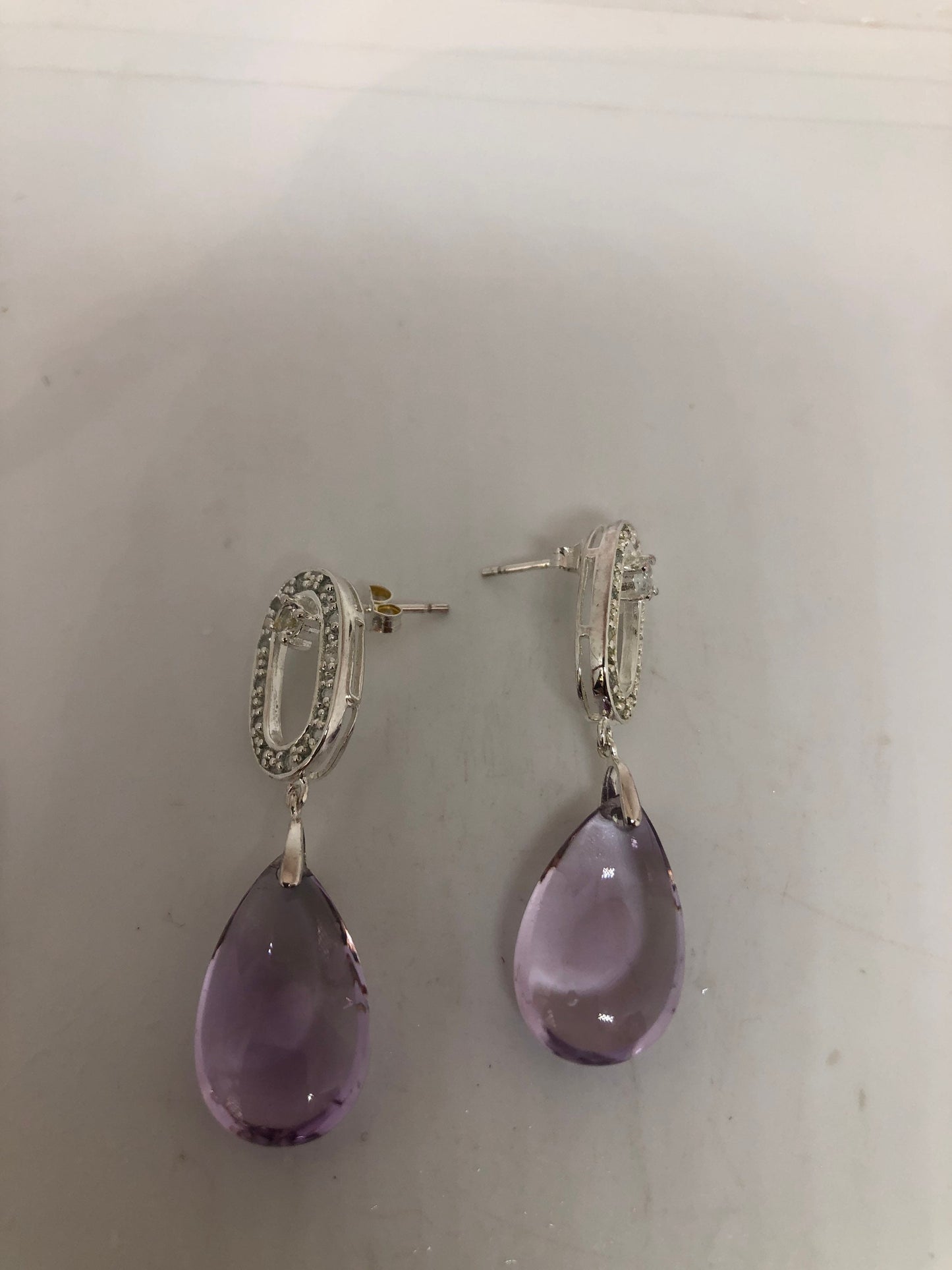 Vintage Amethyst Earrings 925 Sterling Silver Dangle