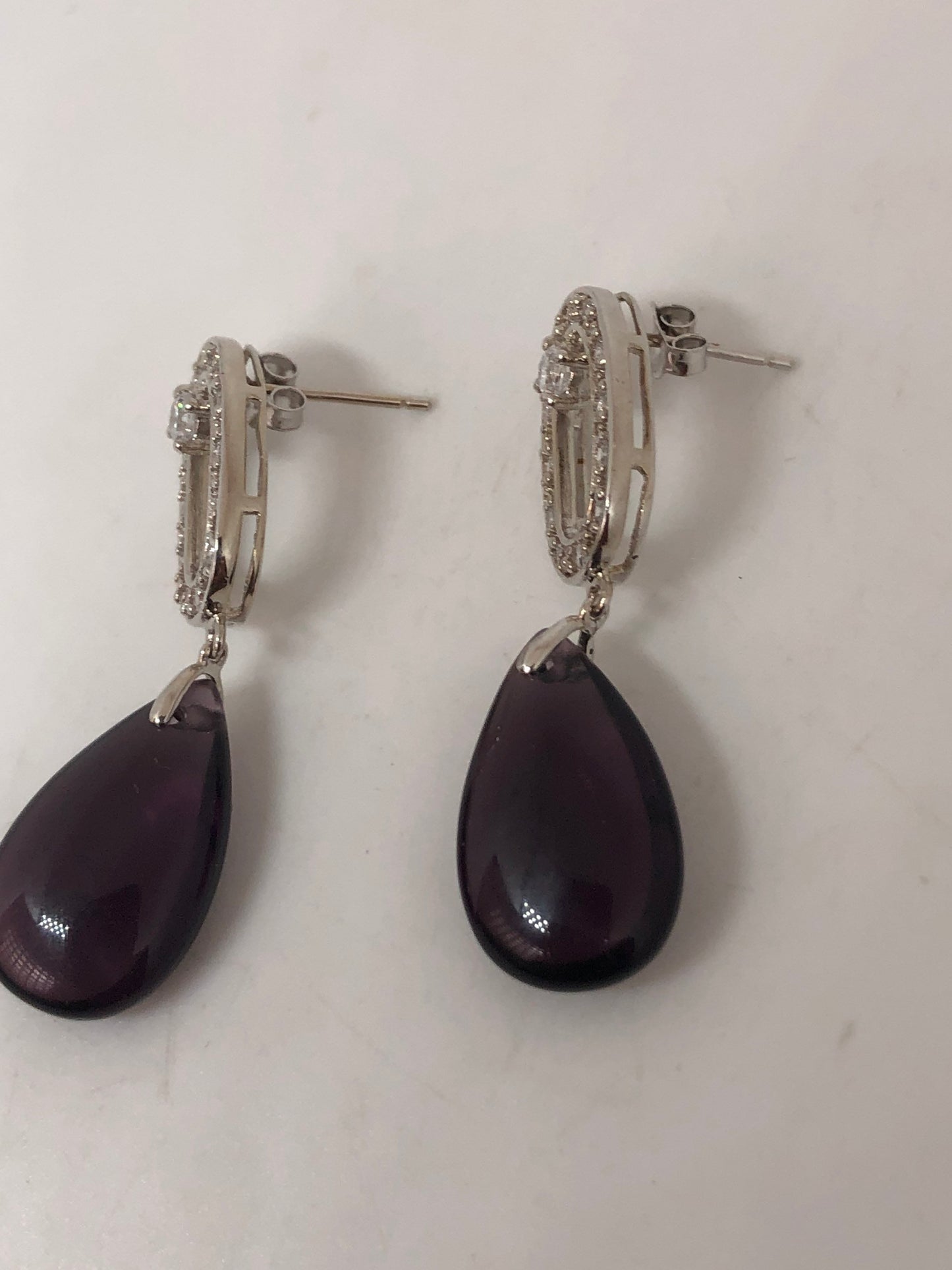 Vintage Amethyst Earrings 925 Sterling Silver Dangle