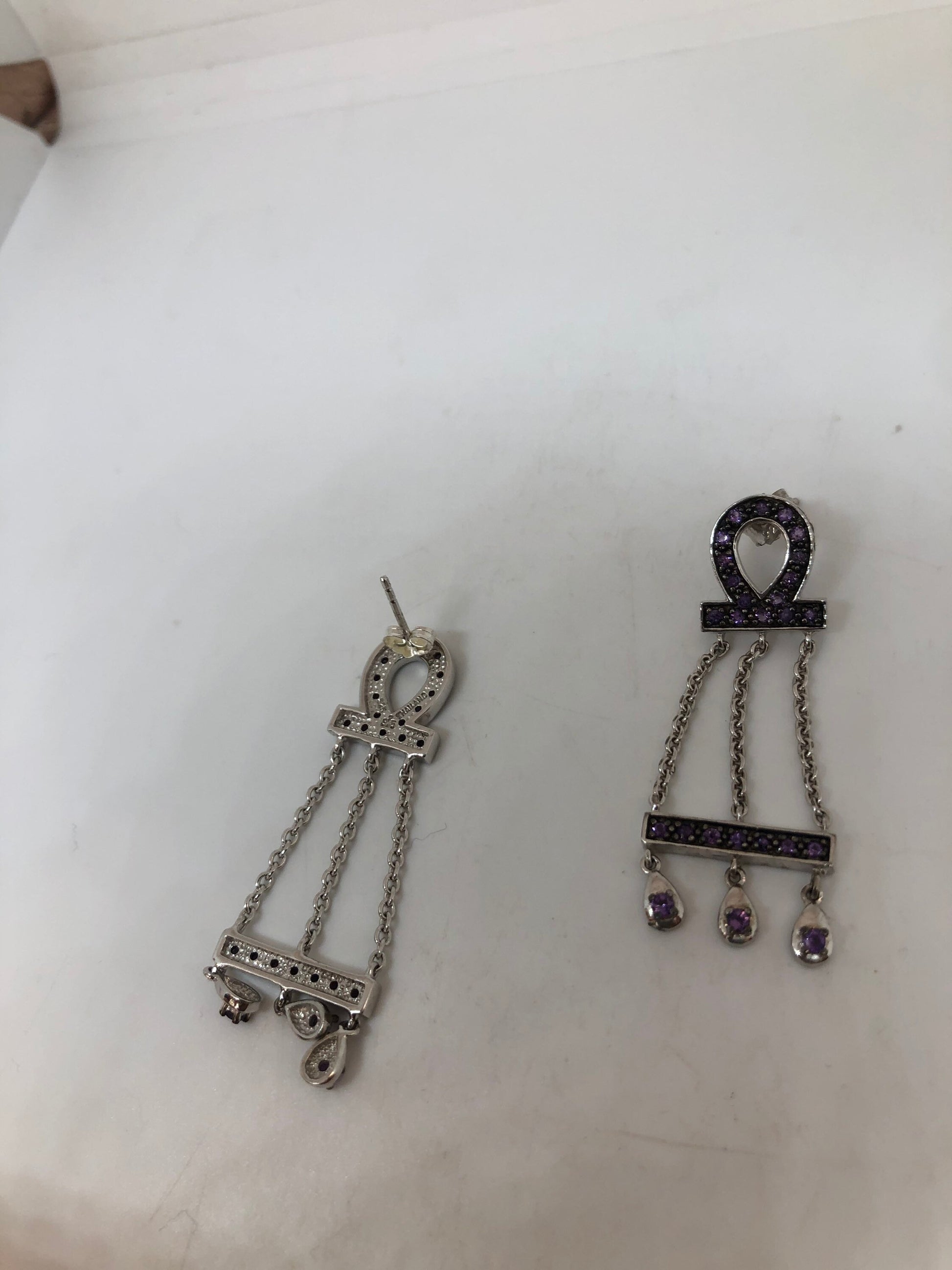 Vintage Amethyst Earrings 925 Sterling Silver Dangle