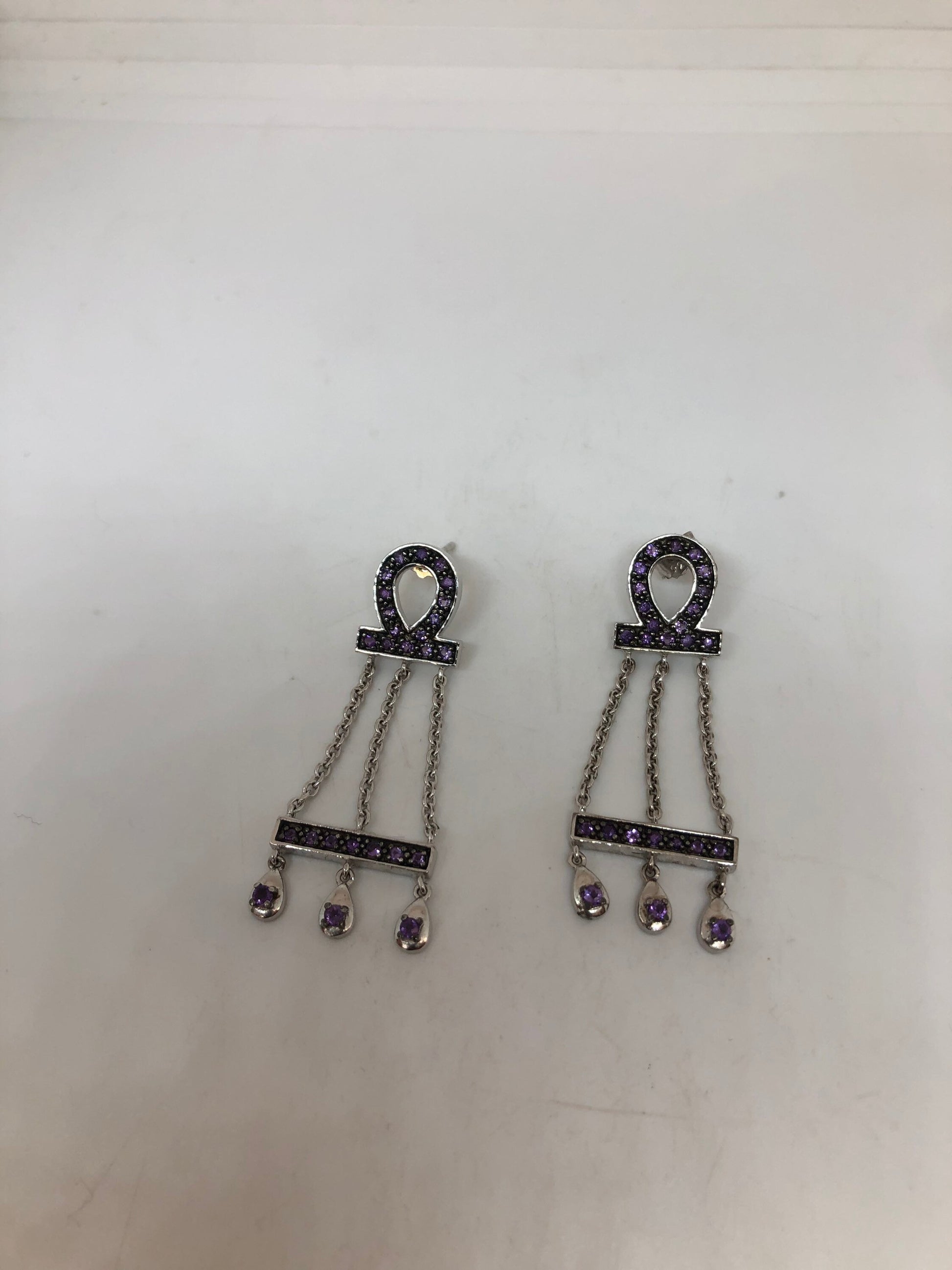 Vintage Amethyst Earrings 925 Sterling Silver Dangle