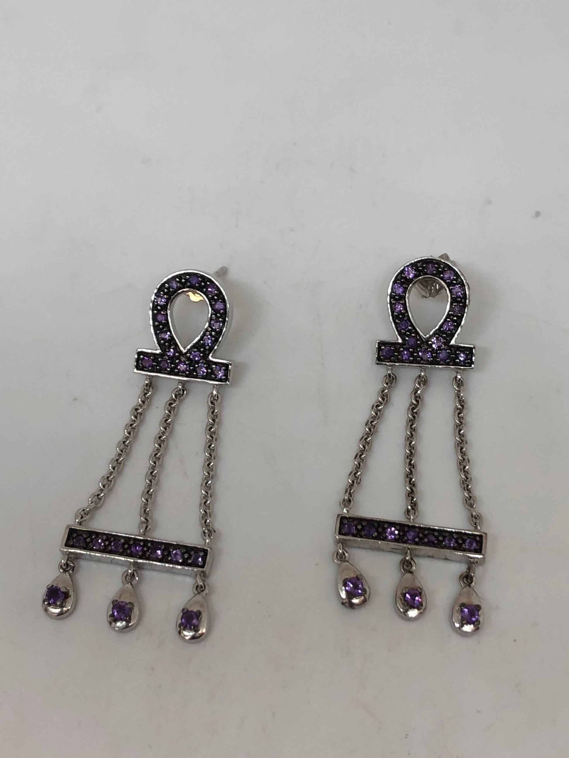 Vintage Amethyst Earrings 925 Sterling Silver Dangle