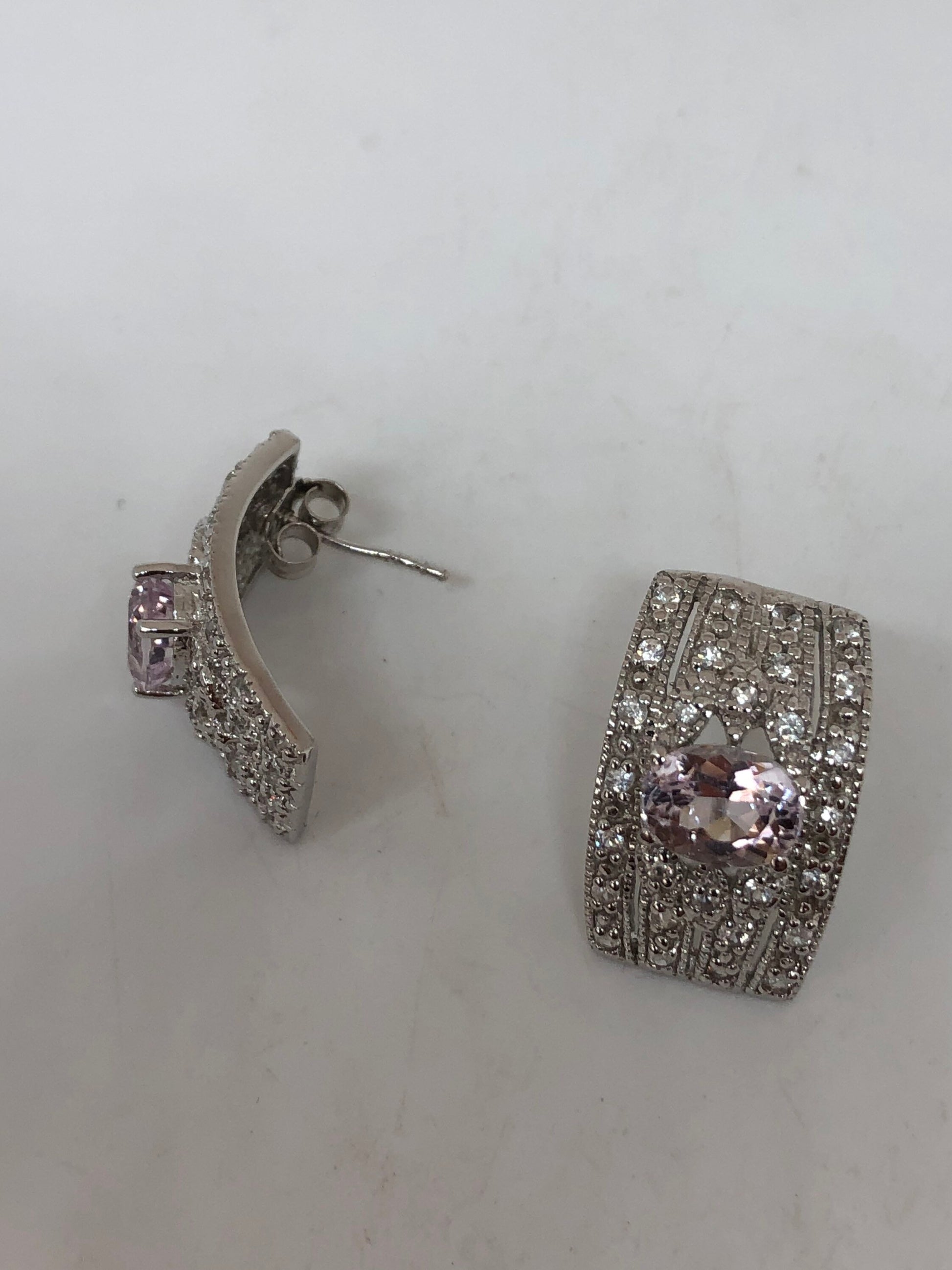 Vintage Pink Kunzite Deco 925 Sterling Silver Earrings