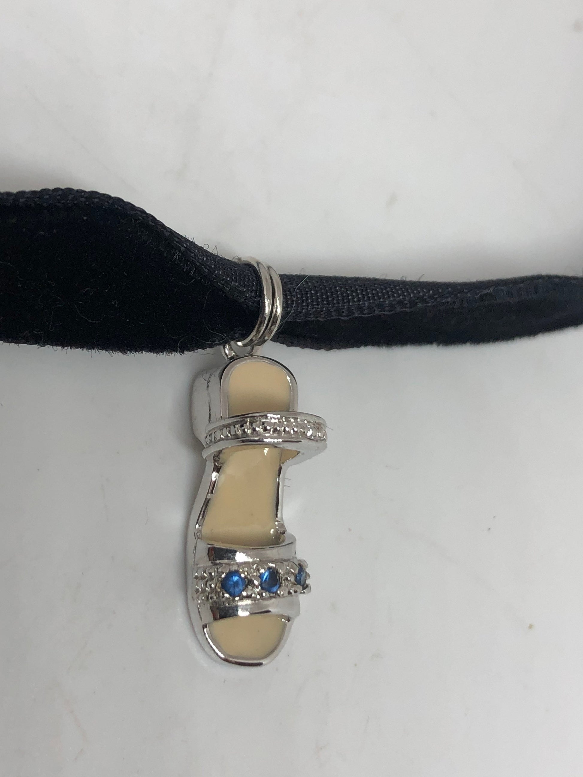 Vintage Pale Blue Genuine Iolite Antique 925 Sterling Silver Sandal Shoe Necklace