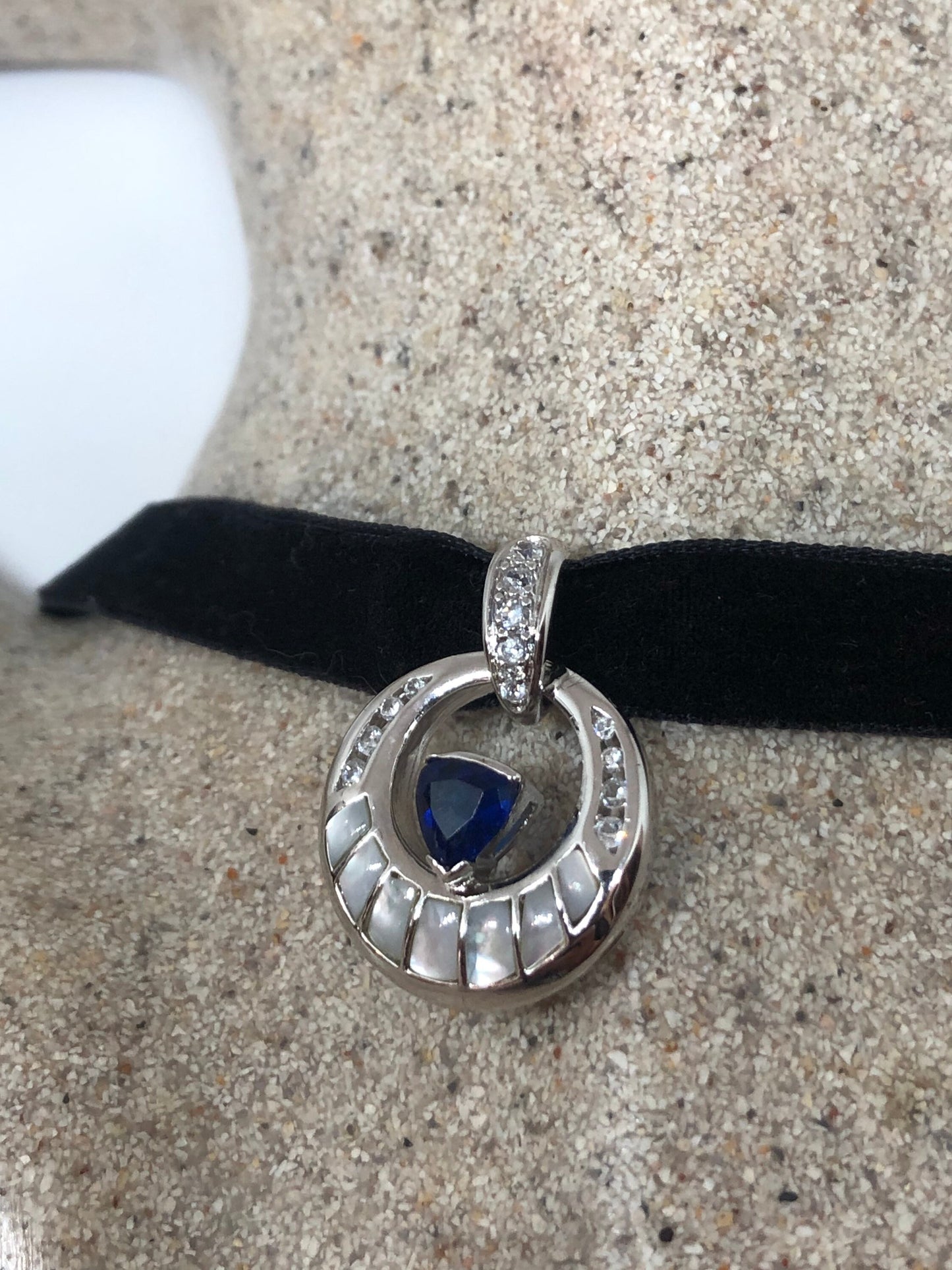 Vintage Blue Iolite Choker Antique 925 Sterling Silver Necklace