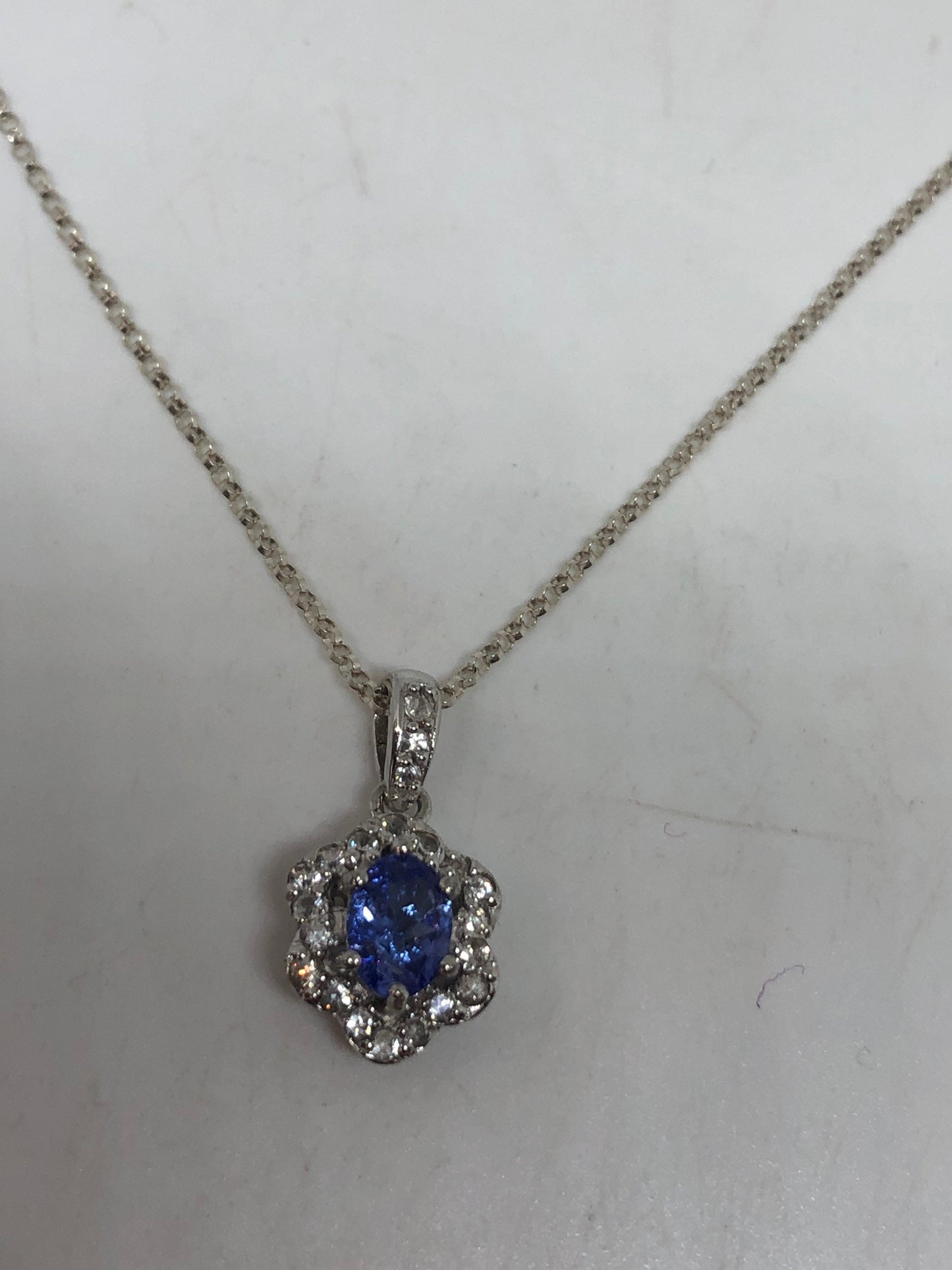 Vintage Blue Iolite Choker Antique 925 Sterling Silver Necklace