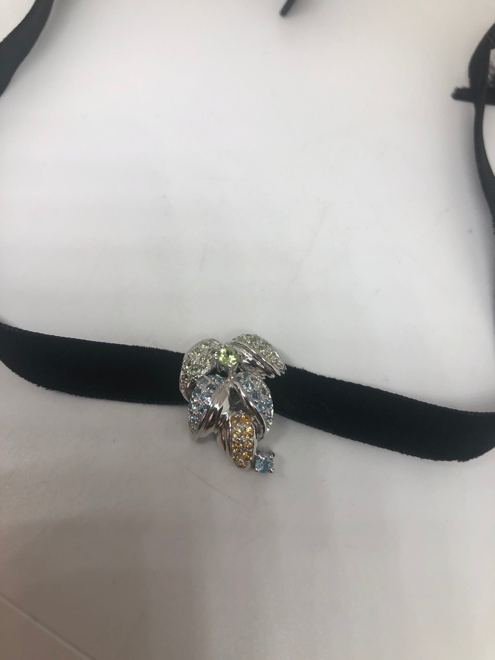 Vintage Pastel Gemstone Choker Sterling Silver Pendant Necklace