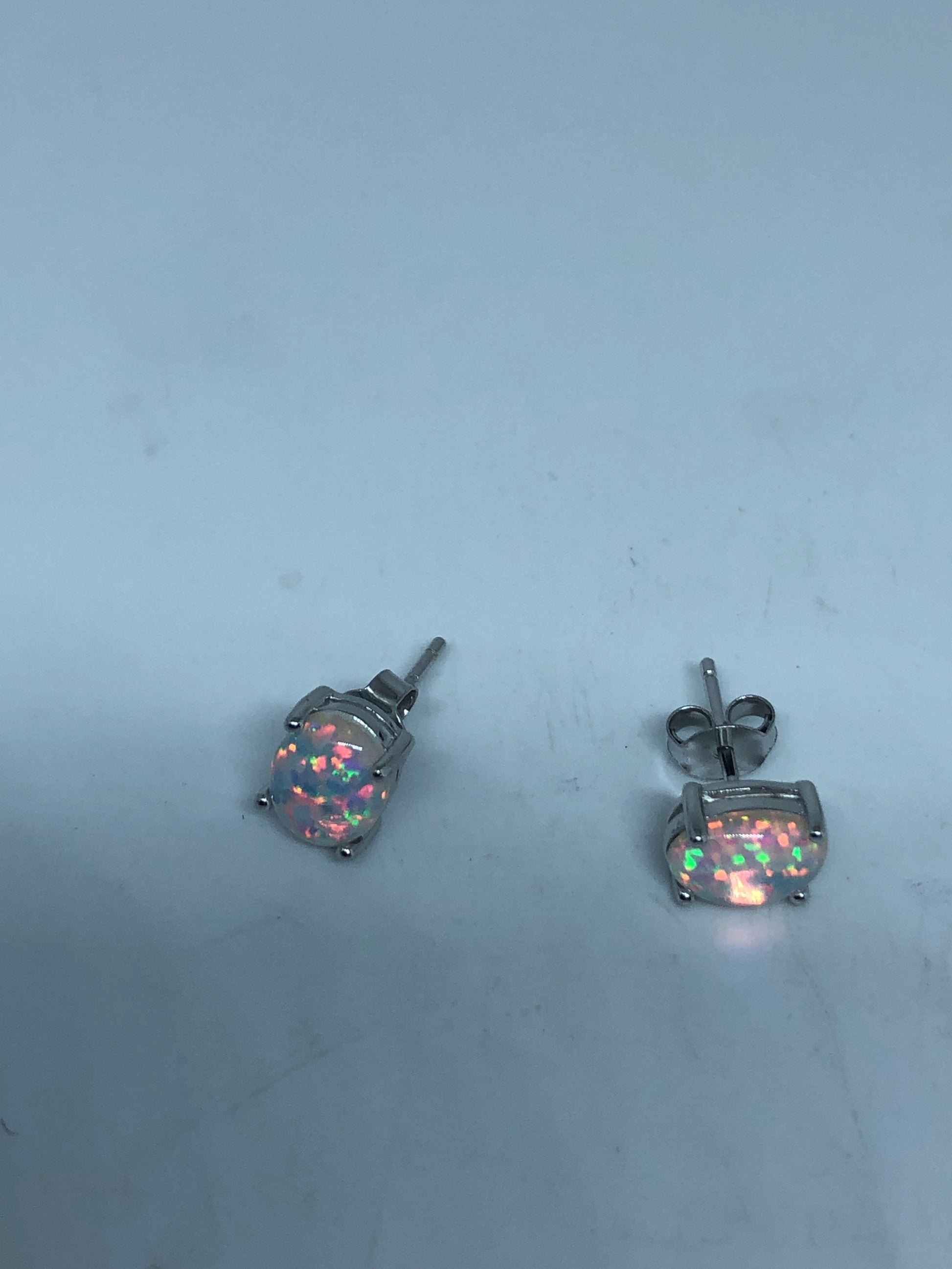 Vintage Opal Earrings 925 Sterling Silver Stud Button