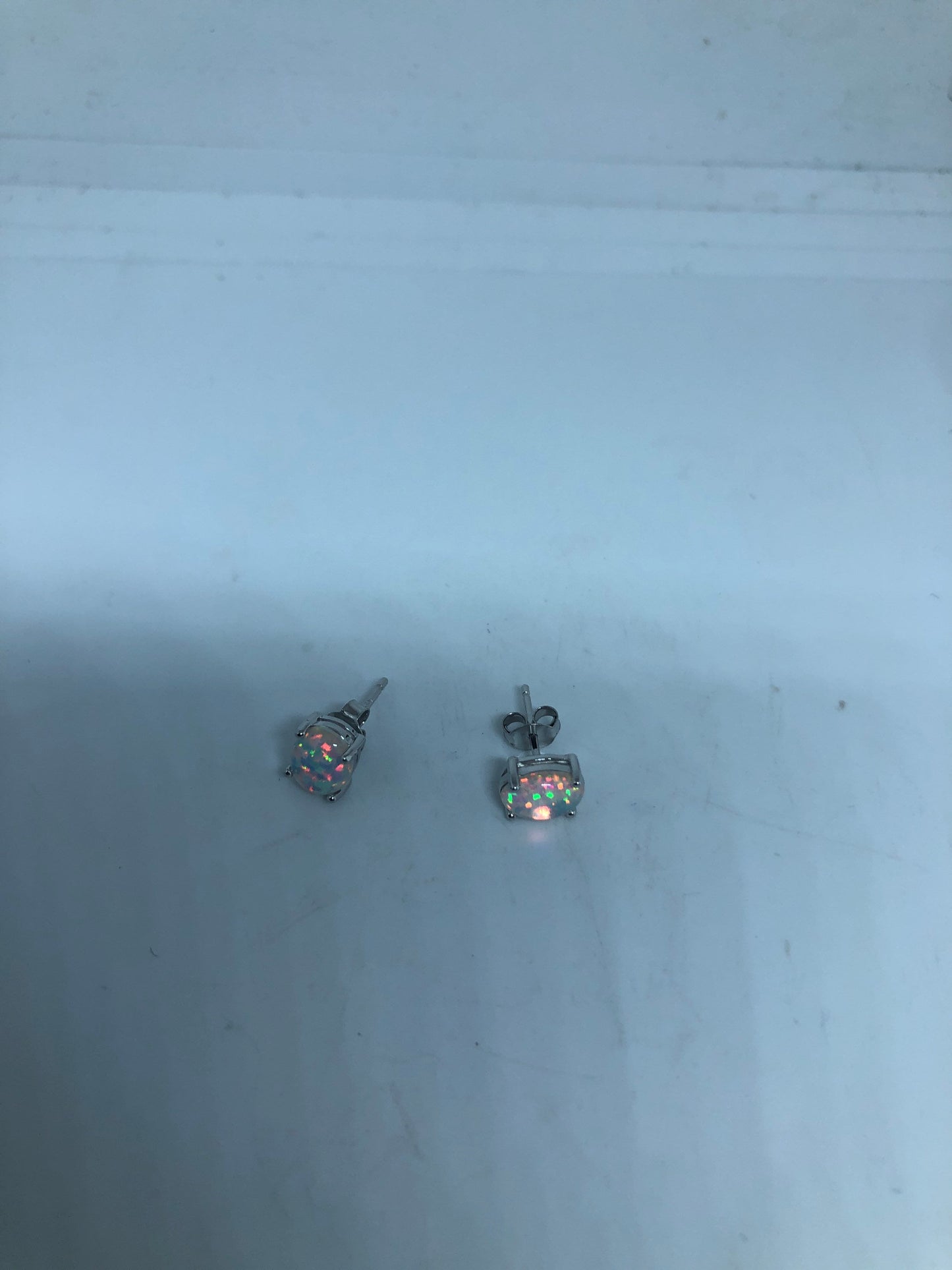 Vintage Opal Earrings 925 Sterling Silver Stud Button