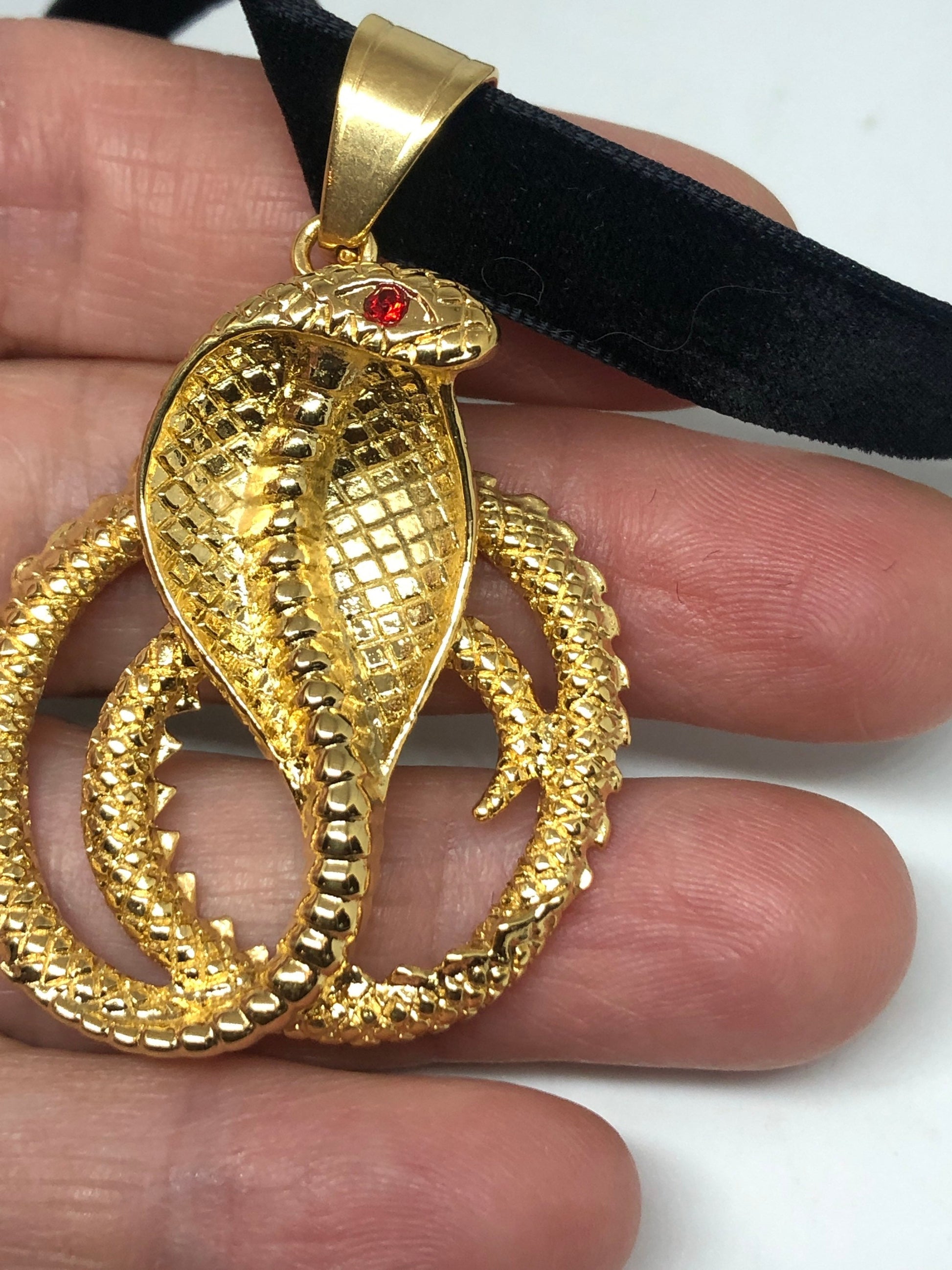 vintage Golden stainless steel Cobra Snake Choker Necklace
