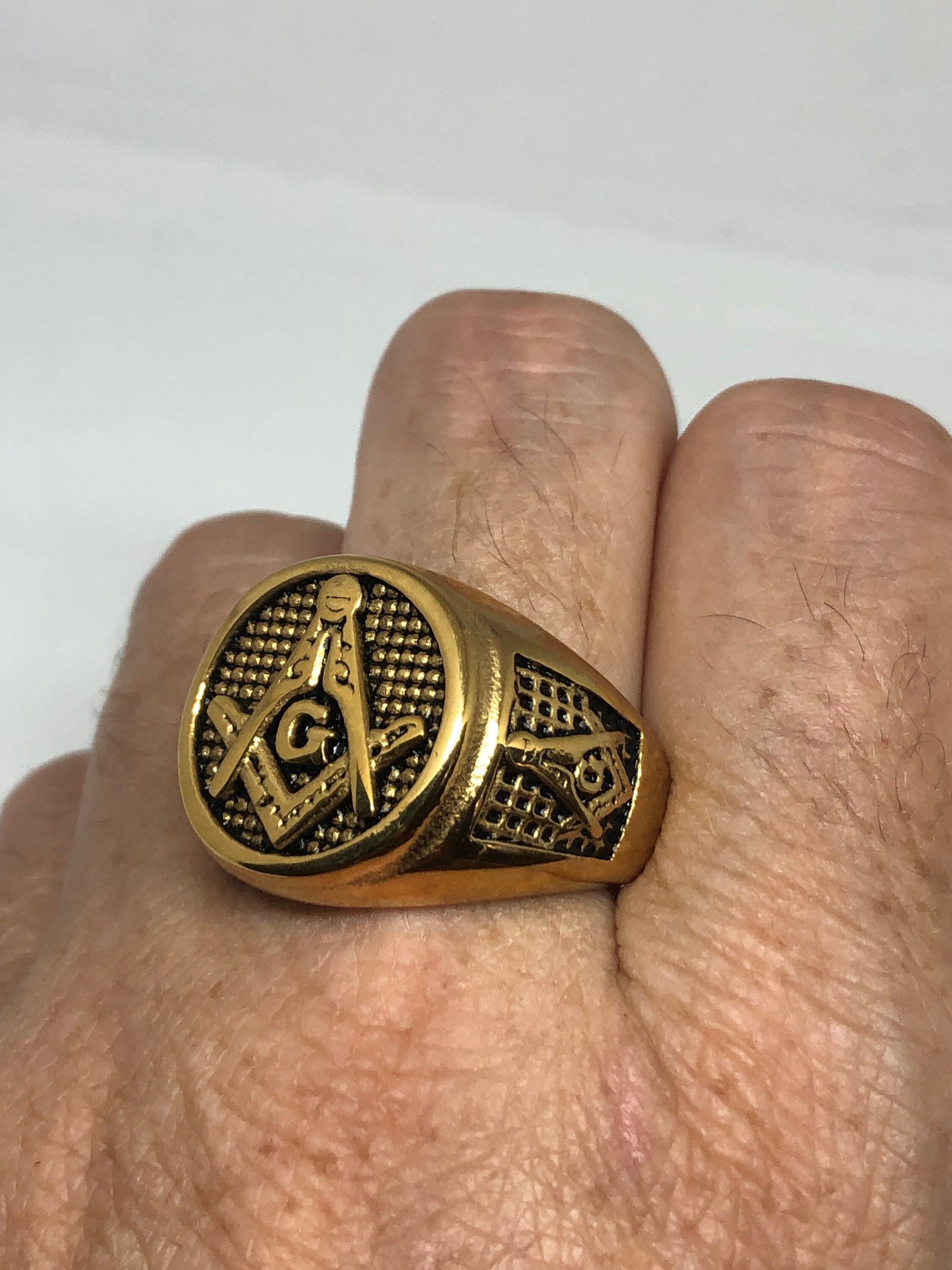 Vintage Gothic Golden Stainless Steel Free Mason G Mens Ring