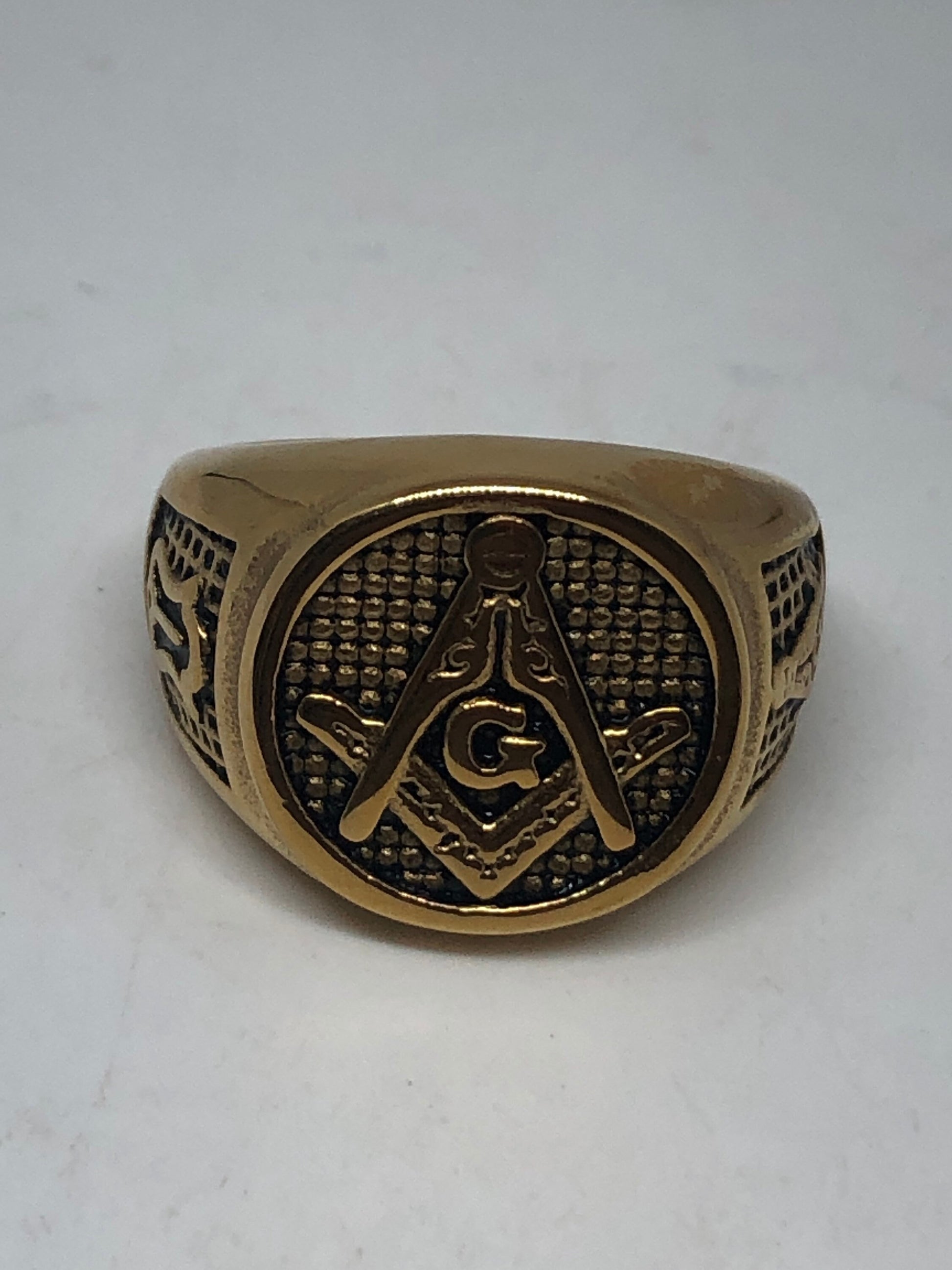 Vintage Gothic Golden Stainless Steel Free Mason G Mens Ring