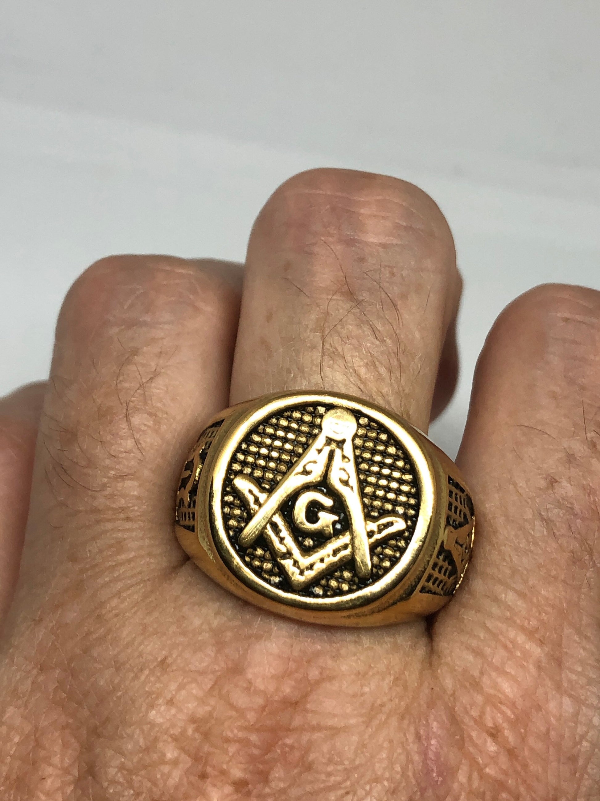 Vintage Gothic Golden Stainless Steel Free Mason G Mens Ring