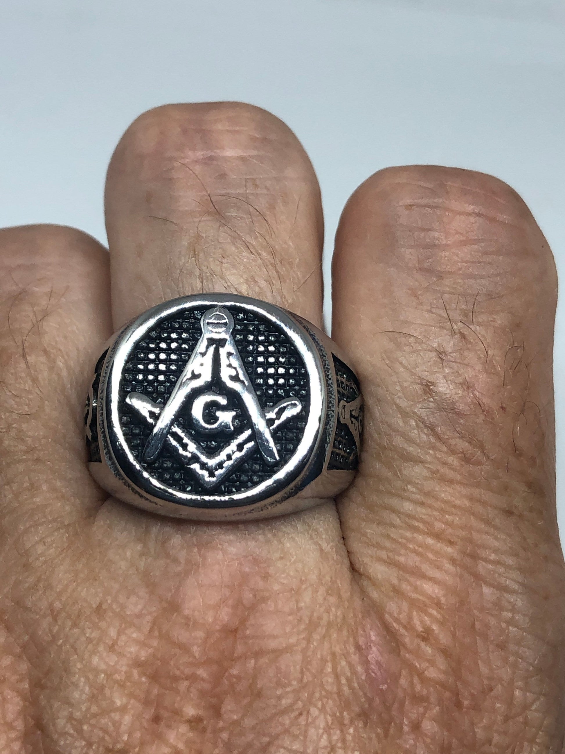 Vintage Gothic Stainless Steel Free Mason G Mens Ring