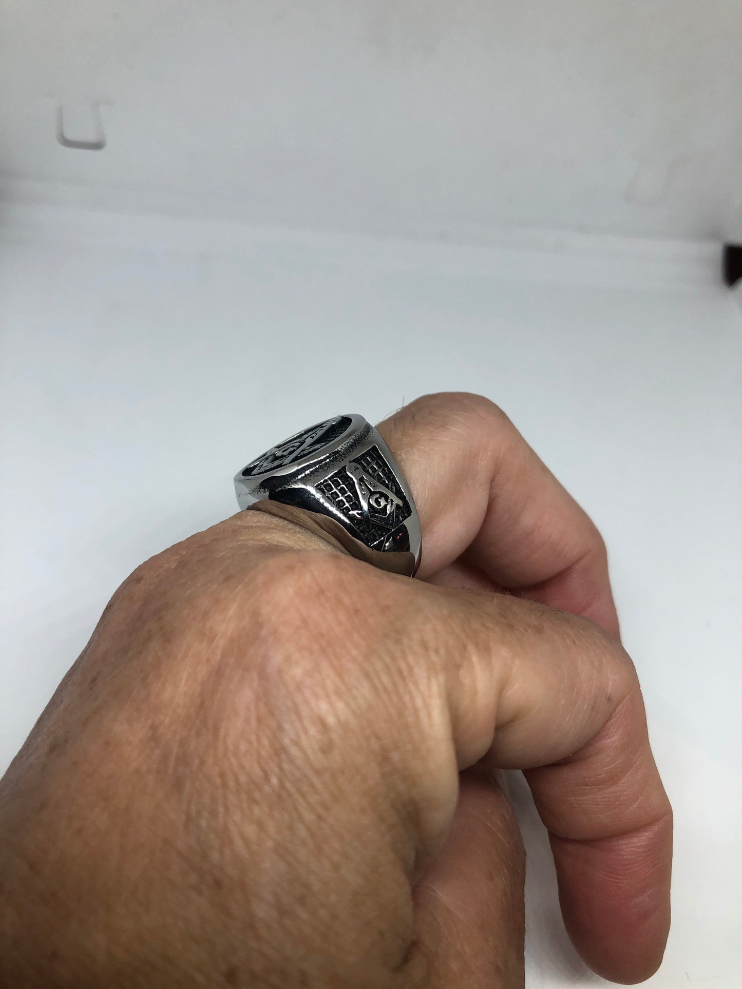 Vintage Gothic Stainless Steel Free Mason G Mens Ring