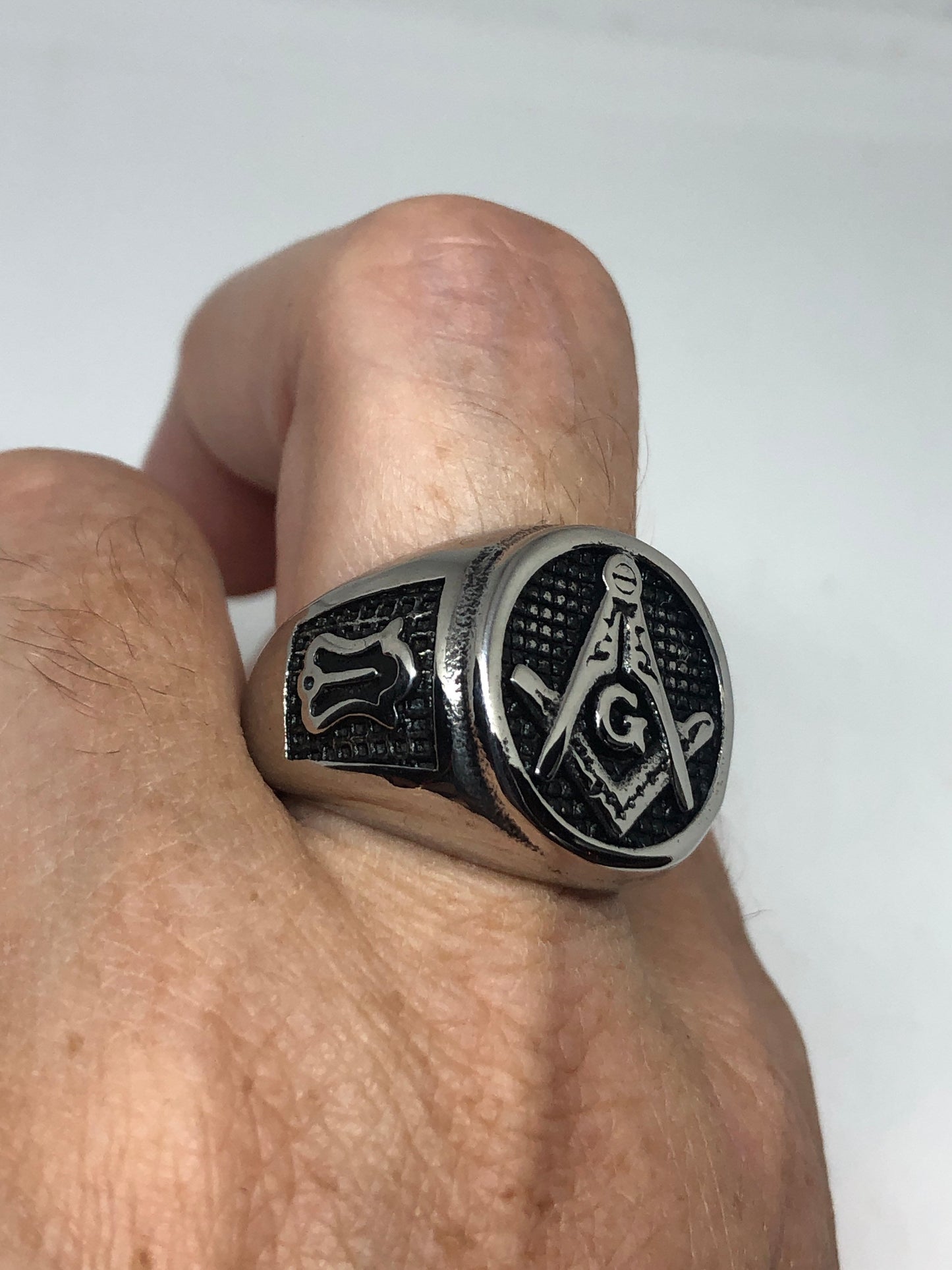 Vintage Gothic Stainless Steel Free Mason G Mens Ring