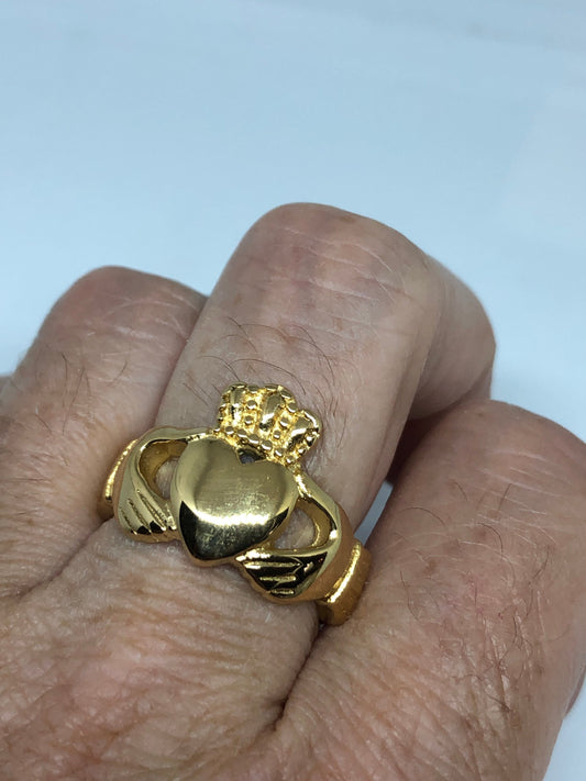 Vintage Claddaugh Ring Golden Stainless Steel