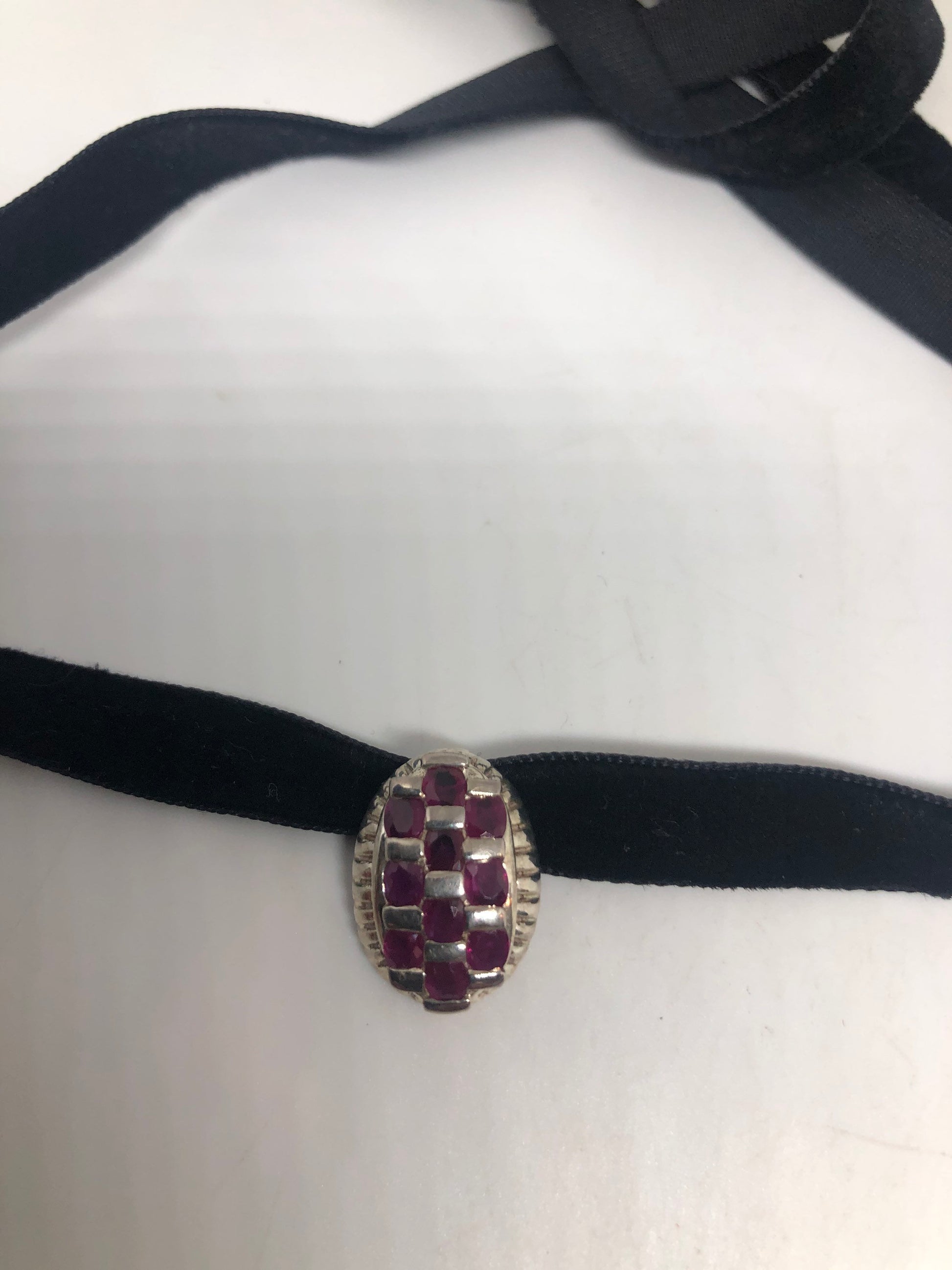 Vintage Ruby Choker 925 Sterling Silver Pendant Necklace