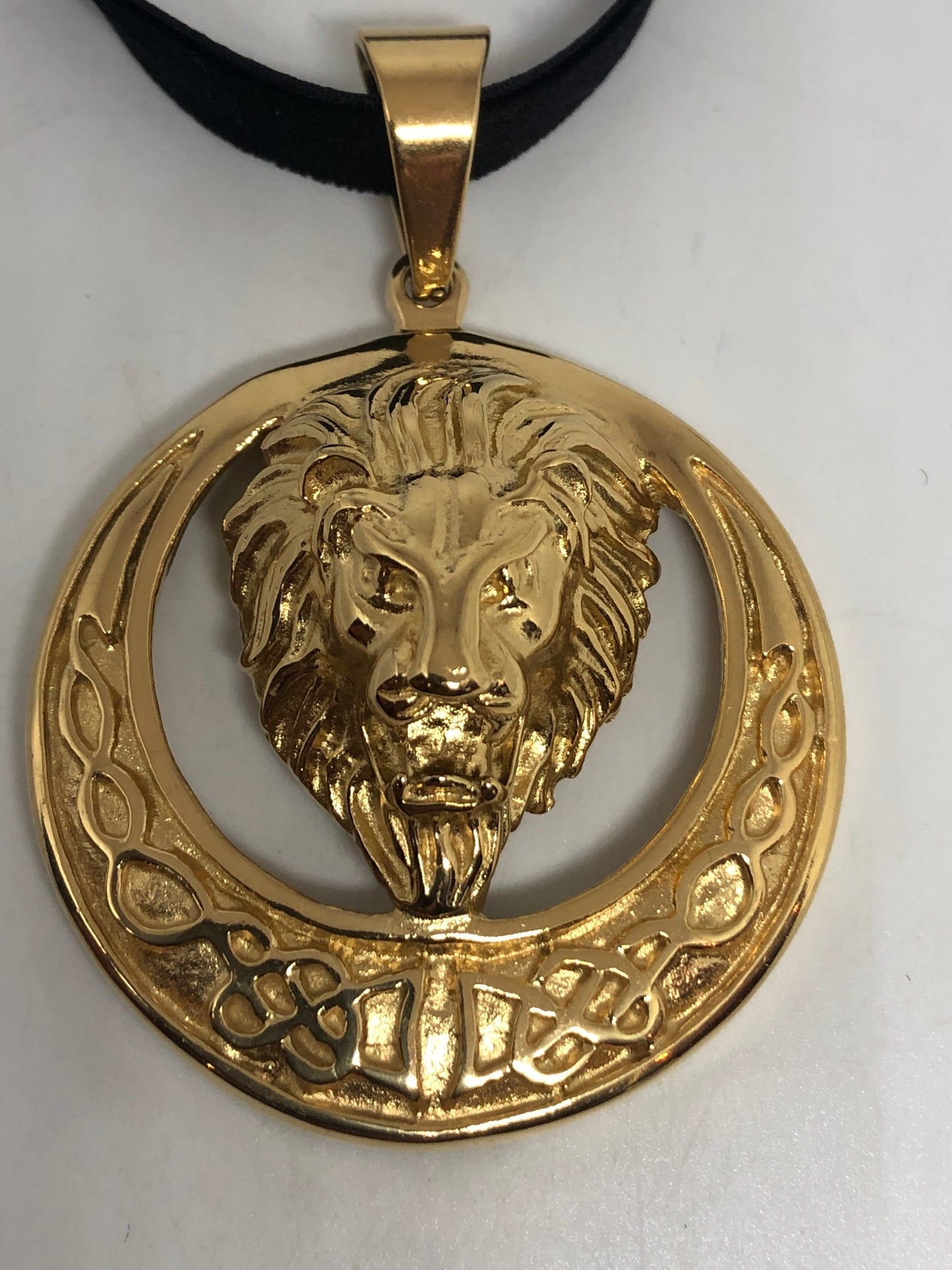 Vintage Handmade Golden Stainless Steel Gothic Celtic Lion Pendant Necklace