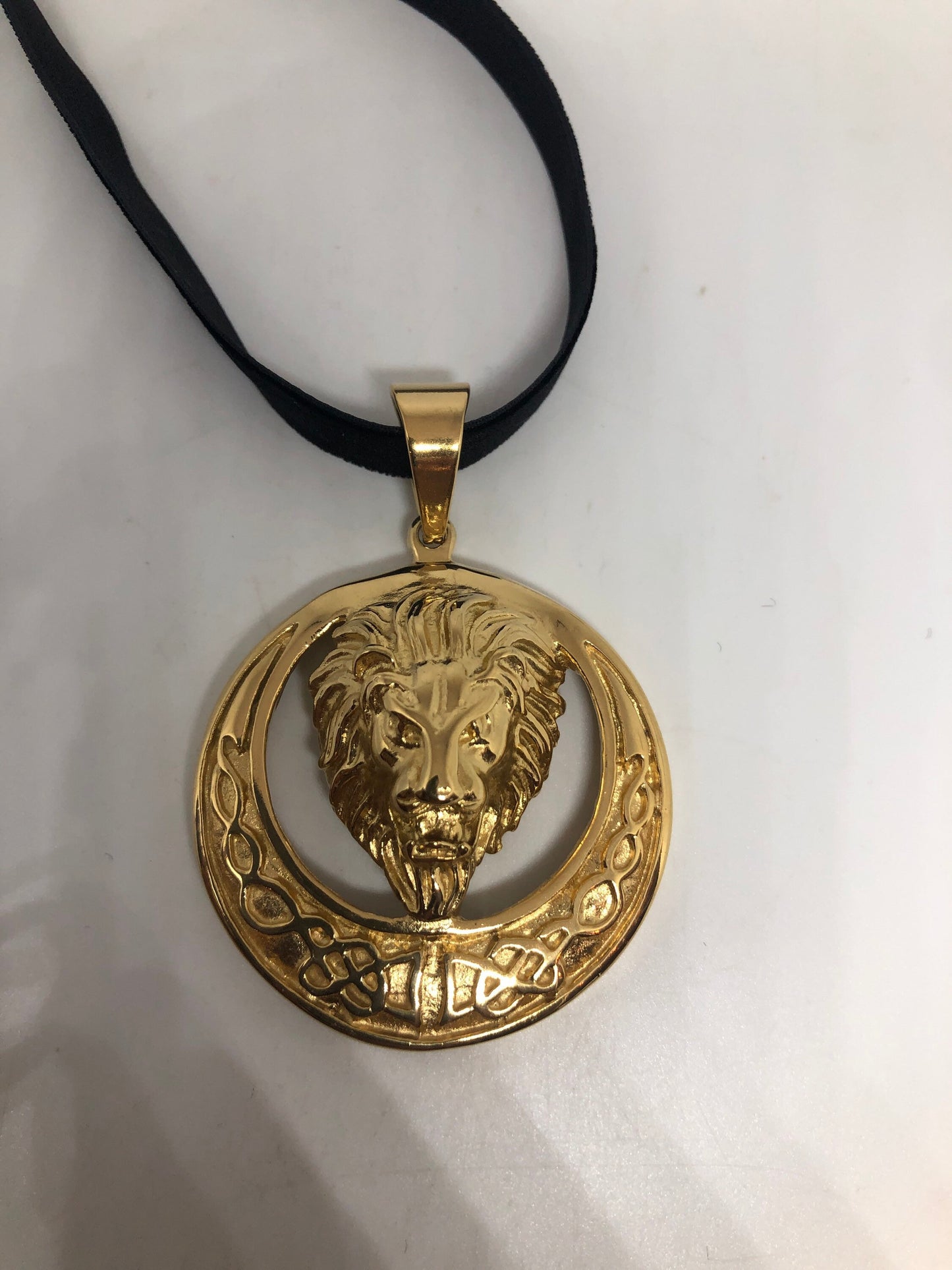 Vintage Handmade Golden Stainless Steel Gothic Celtic Lion Pendant Necklace