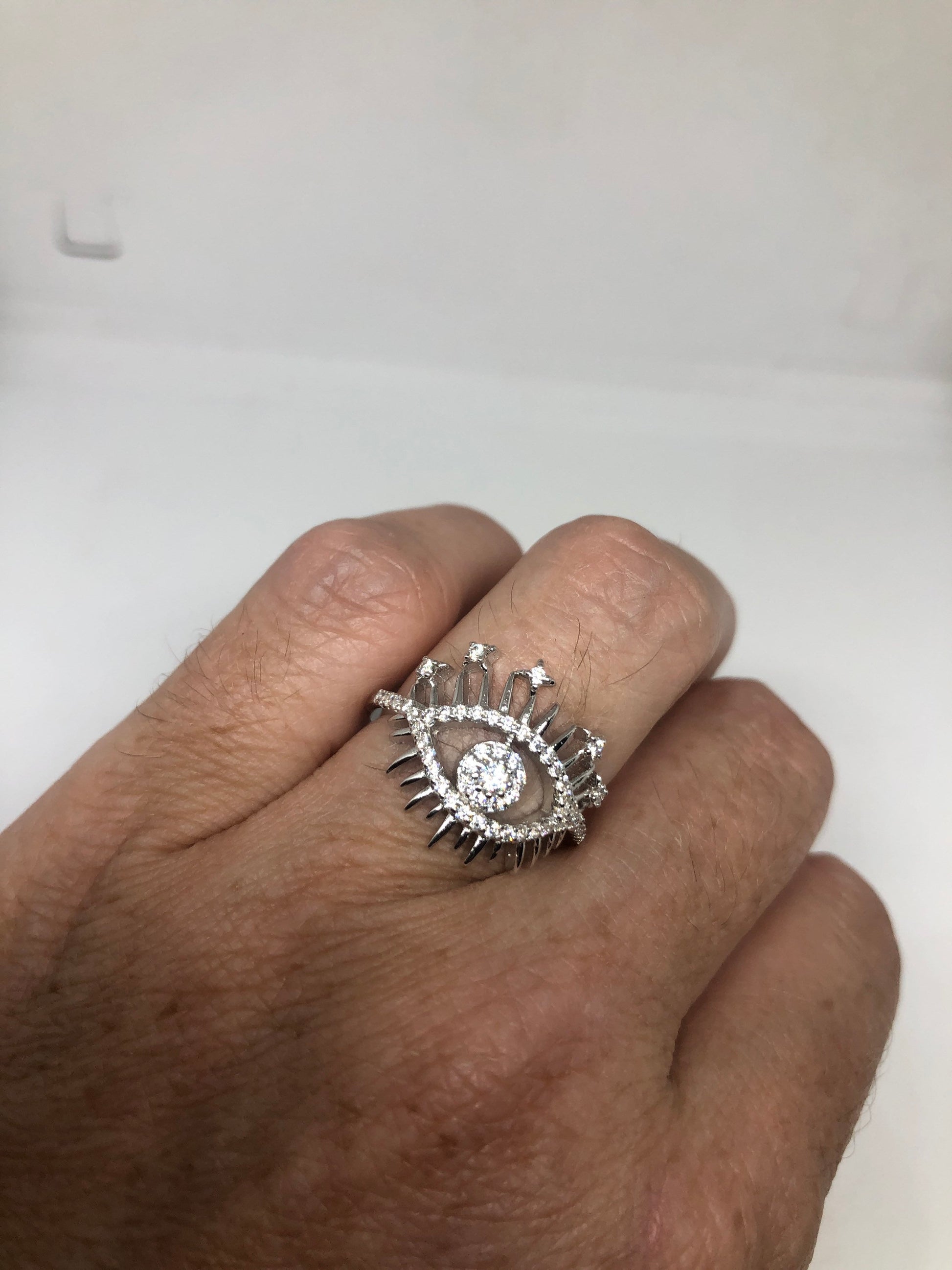 Brooklyn Line Micro Cubic Zirconia Crystal Sterling Silver Eye Ring