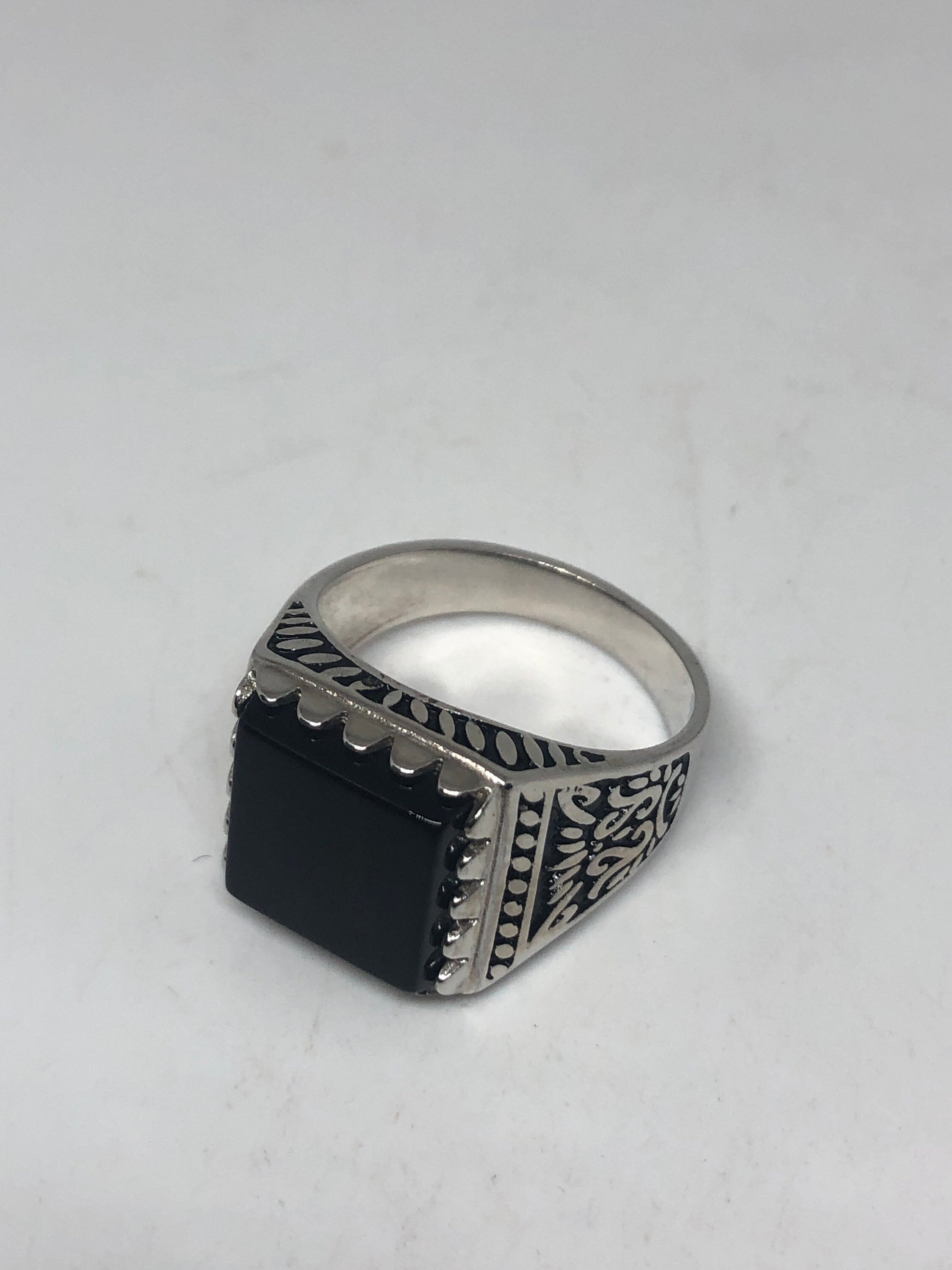 Vintage Deco 925 Sterling Silver Genuine Black Onyx Mens Ring