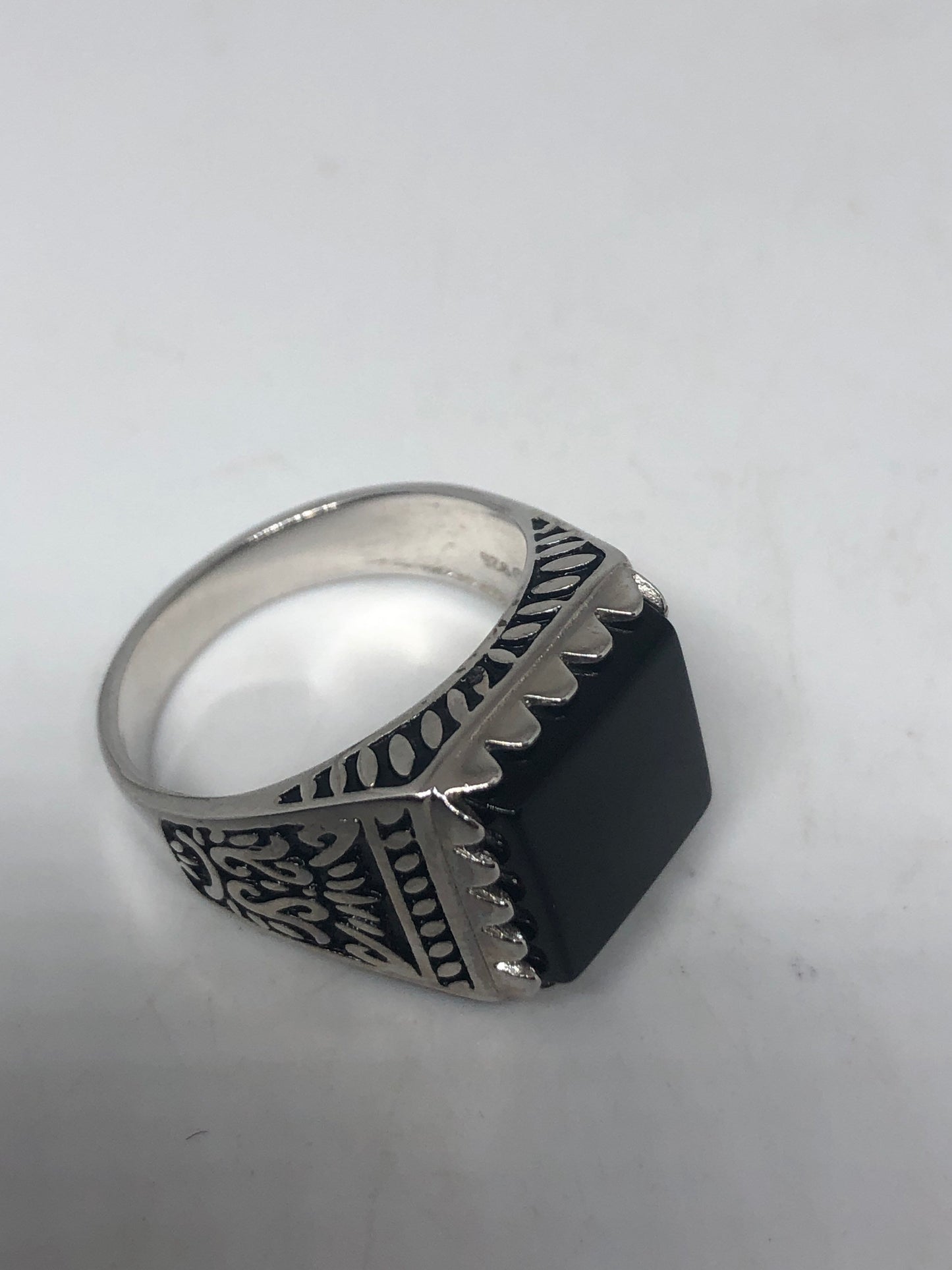 Vintage Deco 925 Sterling Silver Genuine Black Onyx Mens Ring