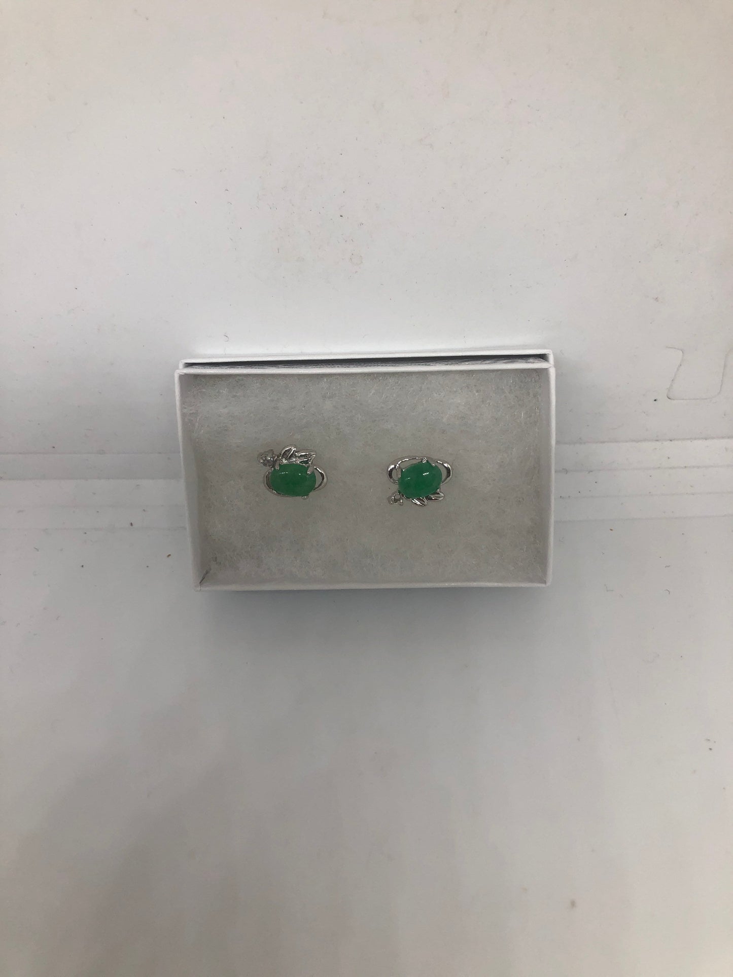 Vintage Green Jade Earrings Stud Button