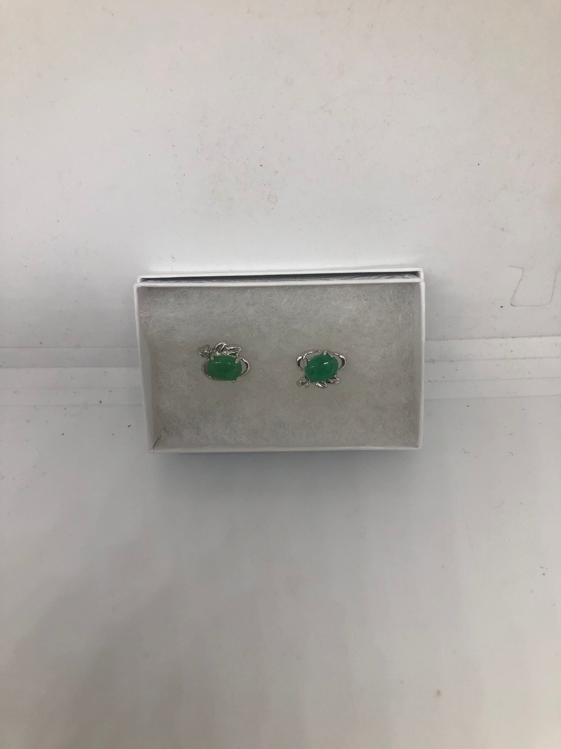 Vintage Green Jade Earrings Stud Button