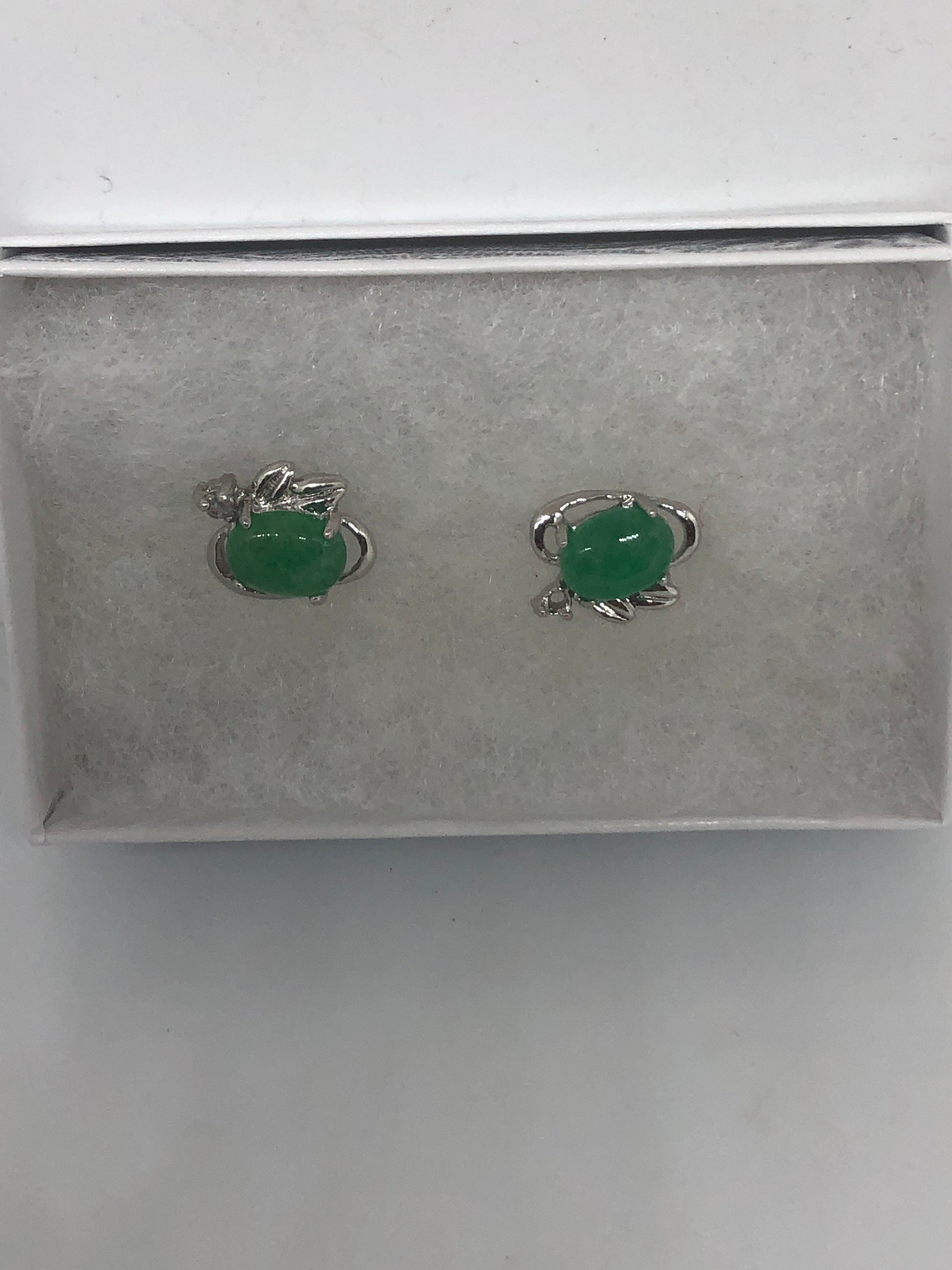 Vintage Green Jade Earrings Stud Button