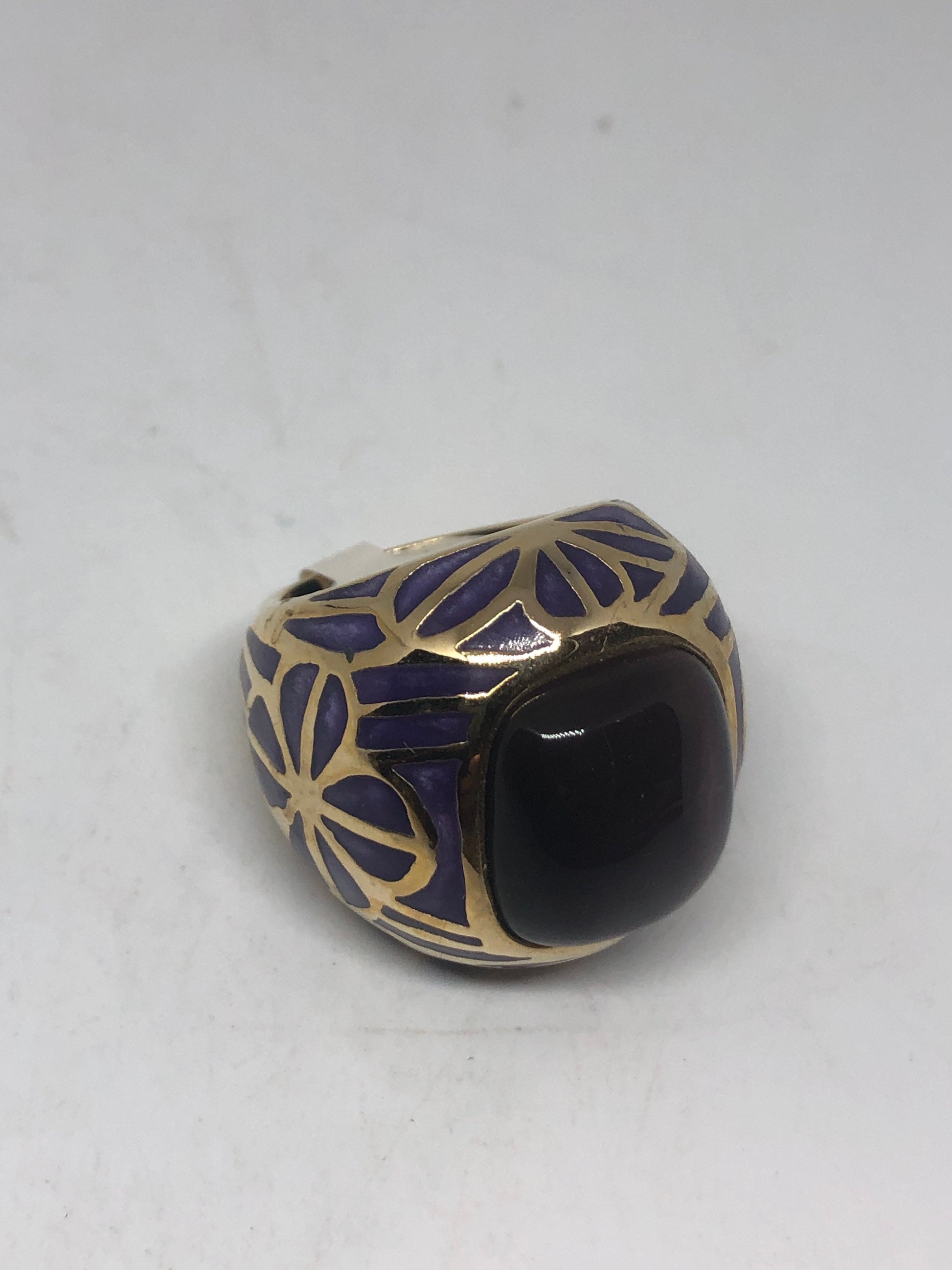 Vintage Purple Cats Eye Art Glass Enamel Ring