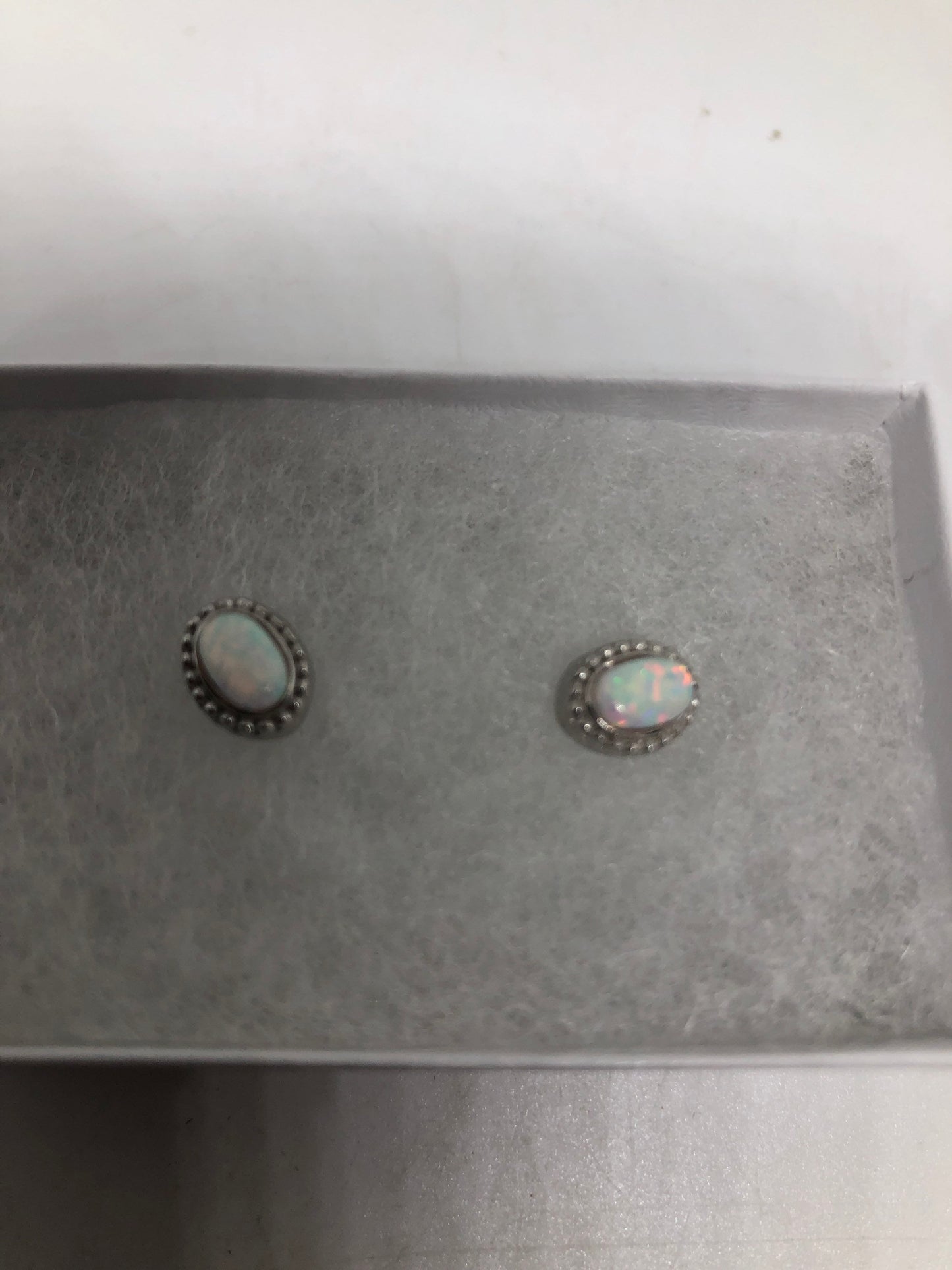 Vintage White Opal Earrings 925 Sterling Silver Stud Button