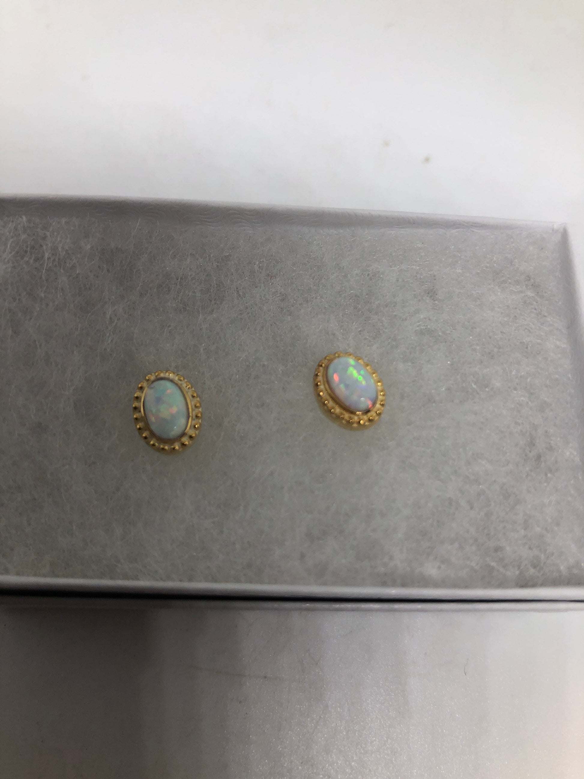 Vintage White Opal Earrings 925 Sterling Silver Stud Button