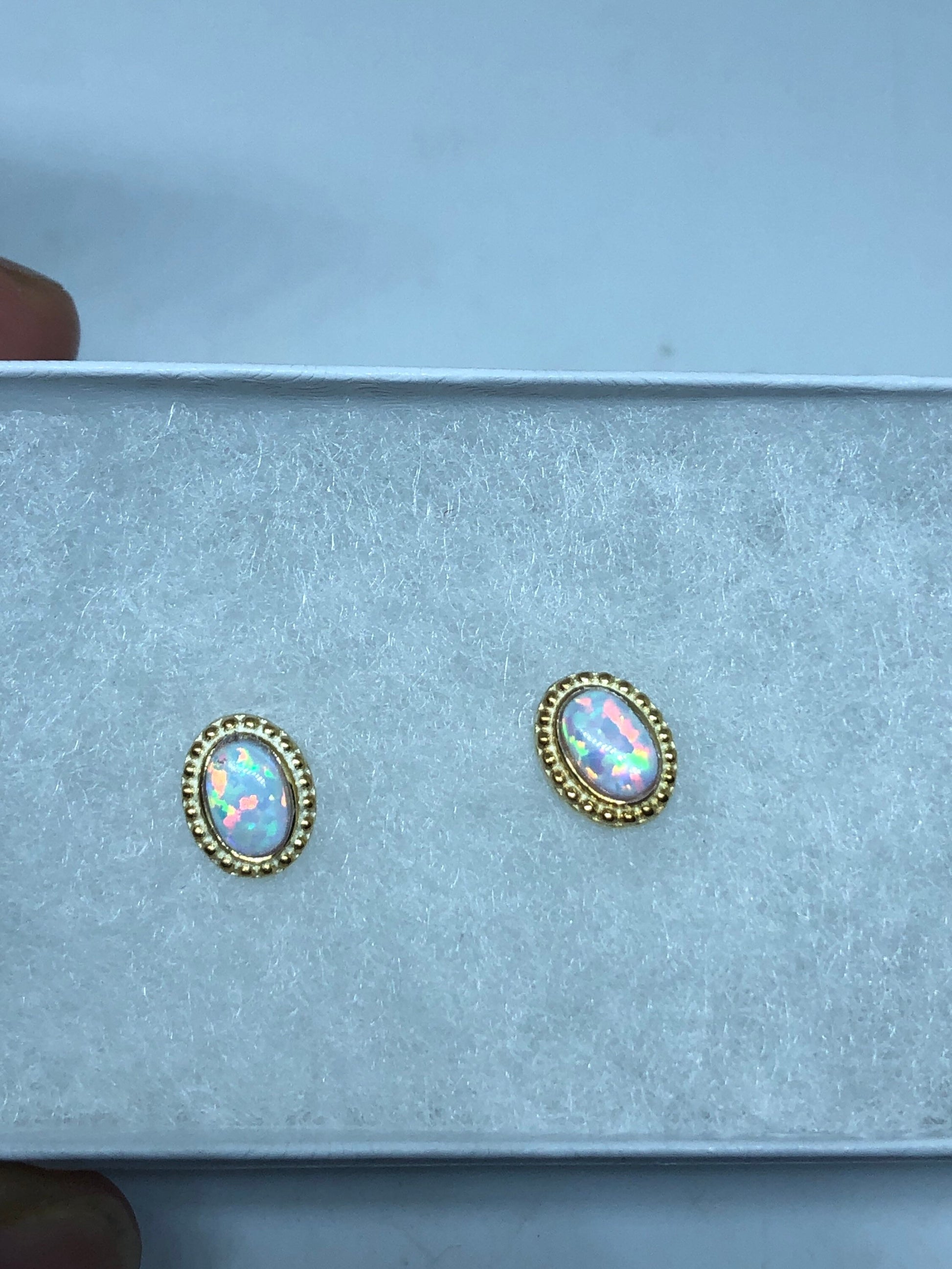 Vintage White Opal Earrings 925 Sterling Silver Stud Button