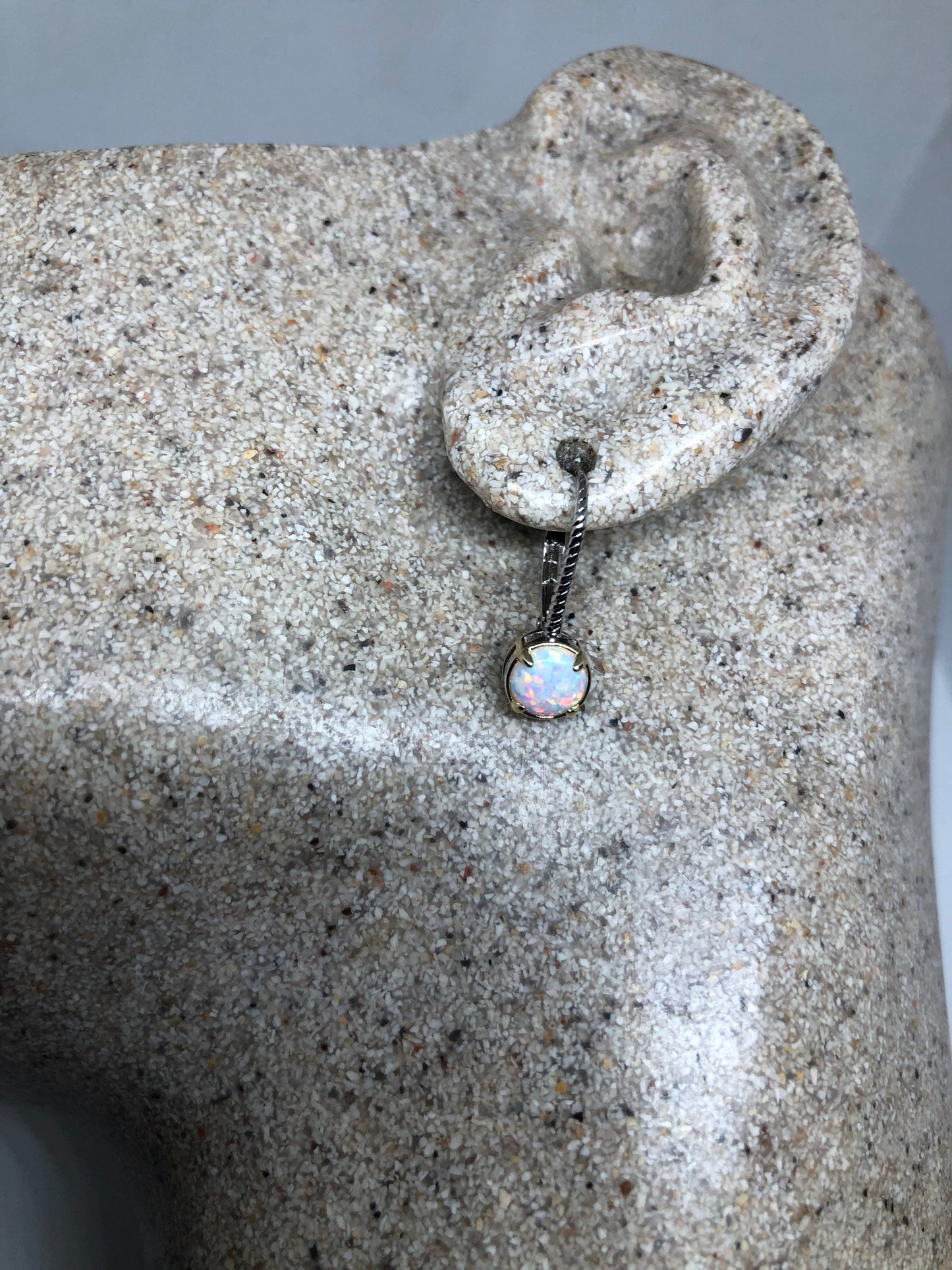 Vintage White Opal Earrings White Sapphire 925 Sterling Silver Dangle