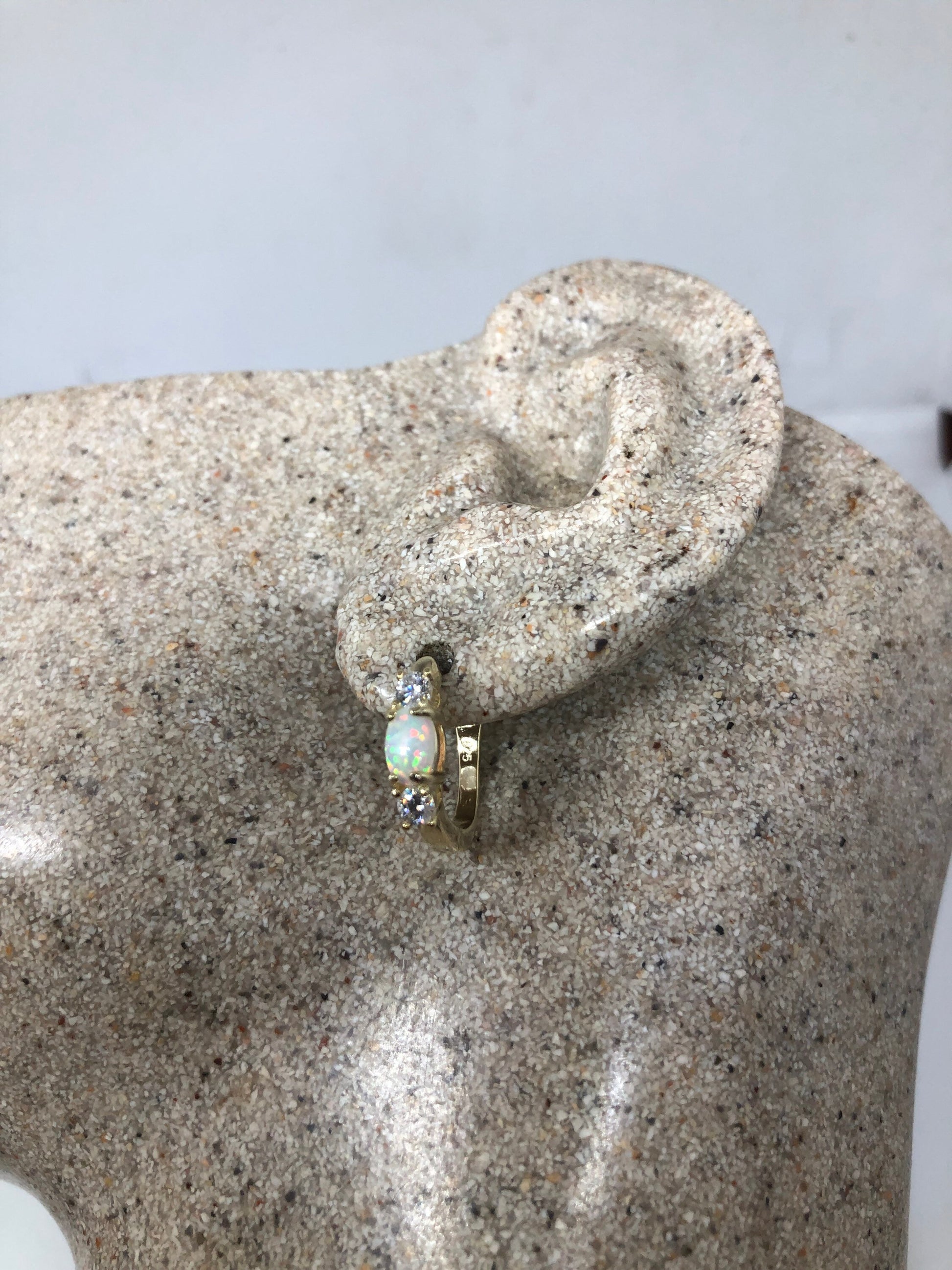 Vintage White Opal Earrings white sapphire 925 Sterling Silver dangle