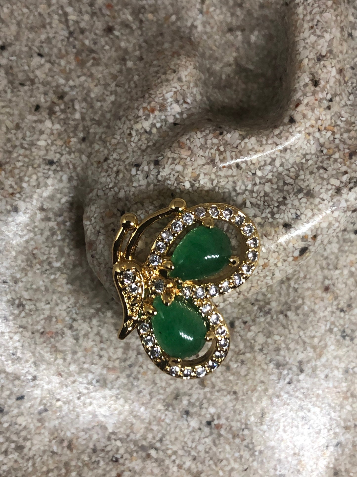 Vintage Fun Green Jade Gemstone Gold Rhodium Bronze Stud Earrings