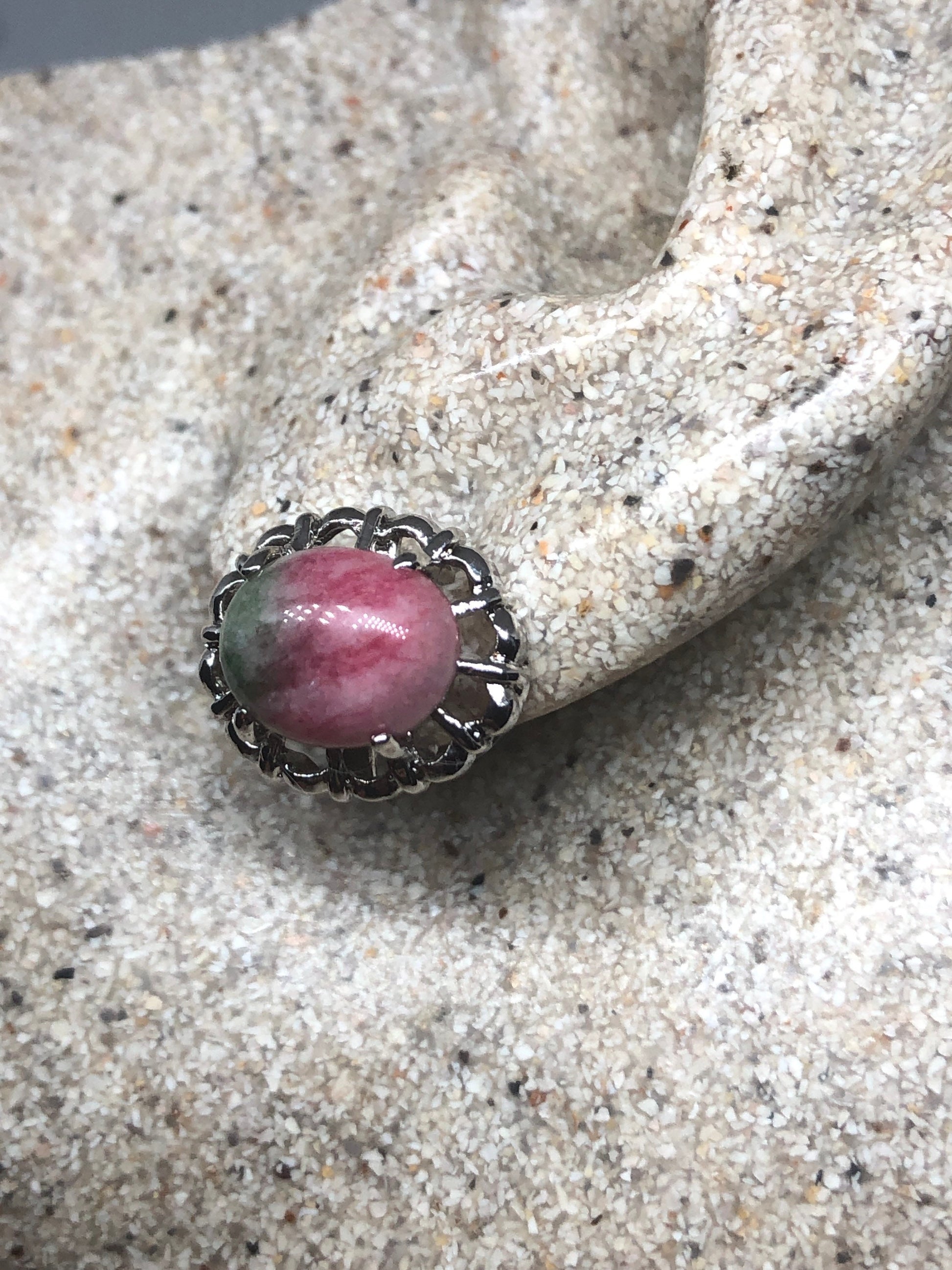 Genuine Ruby Zoisite Gemstone Silver Bronze Stud Earrings