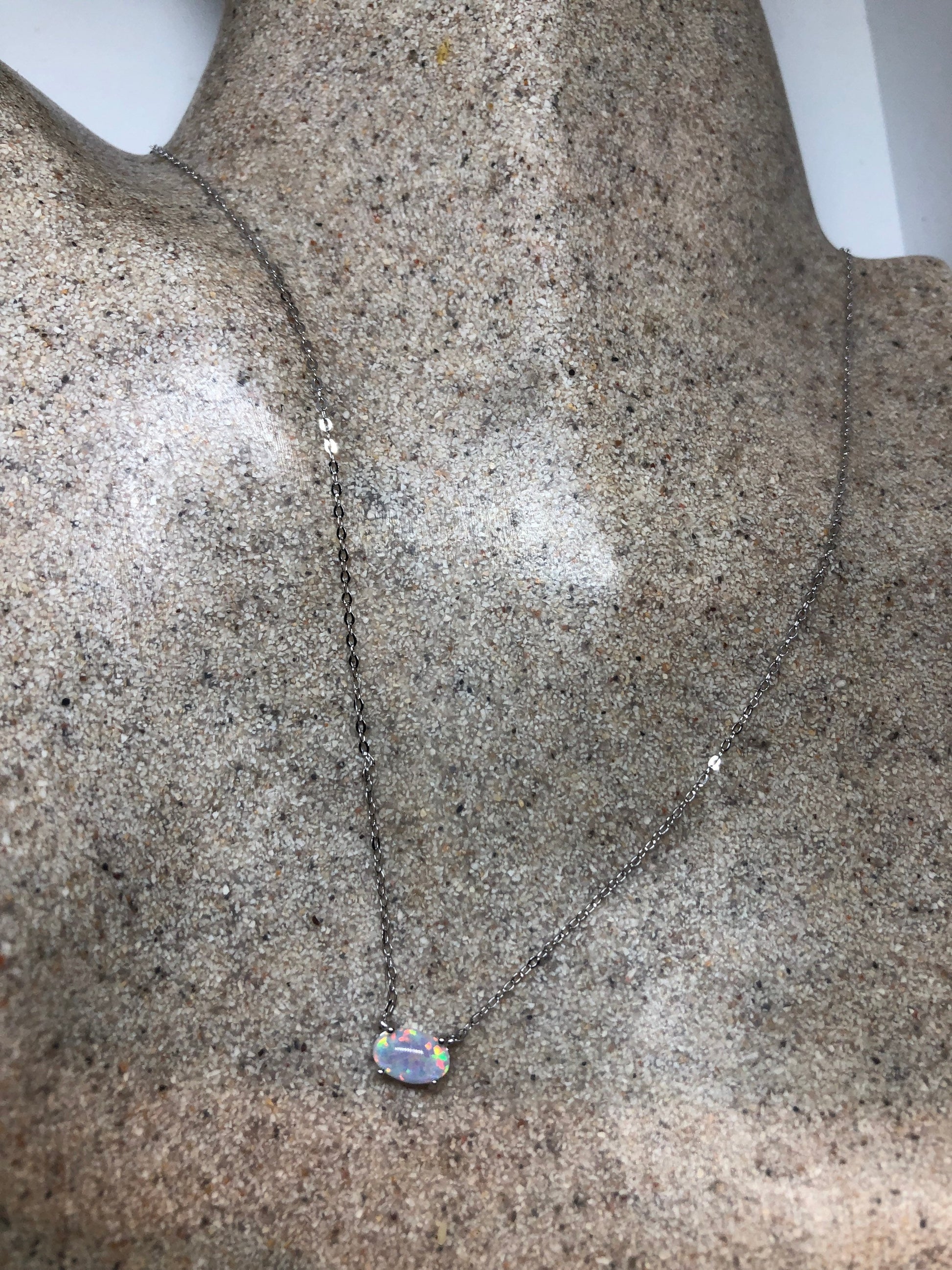 Vintage White Opal Choker 925 Sterling Silver Pendant Necklace Velvet