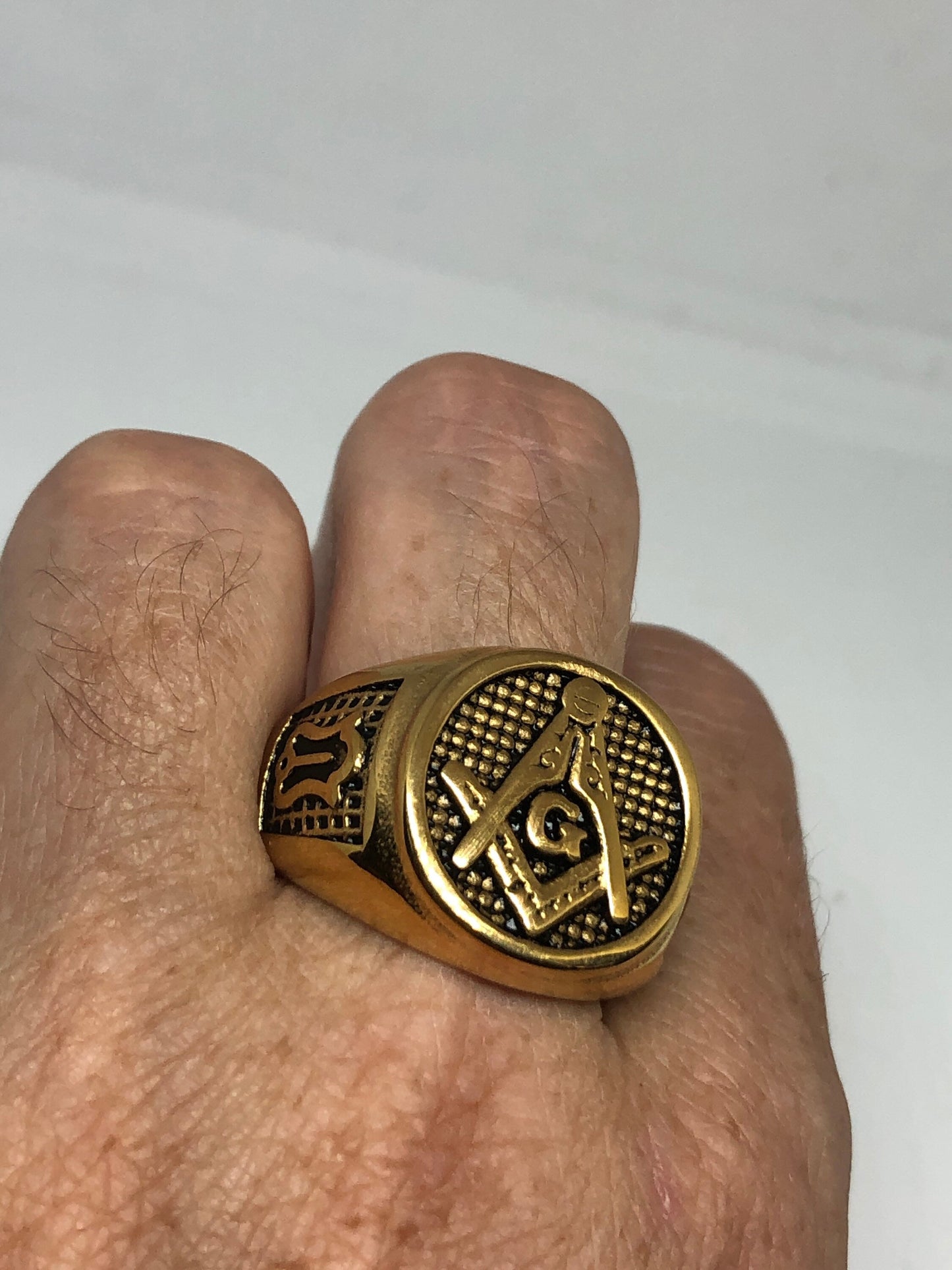 Vintage Gothic Golden Stainless Steel Free Mason G Mens Ring