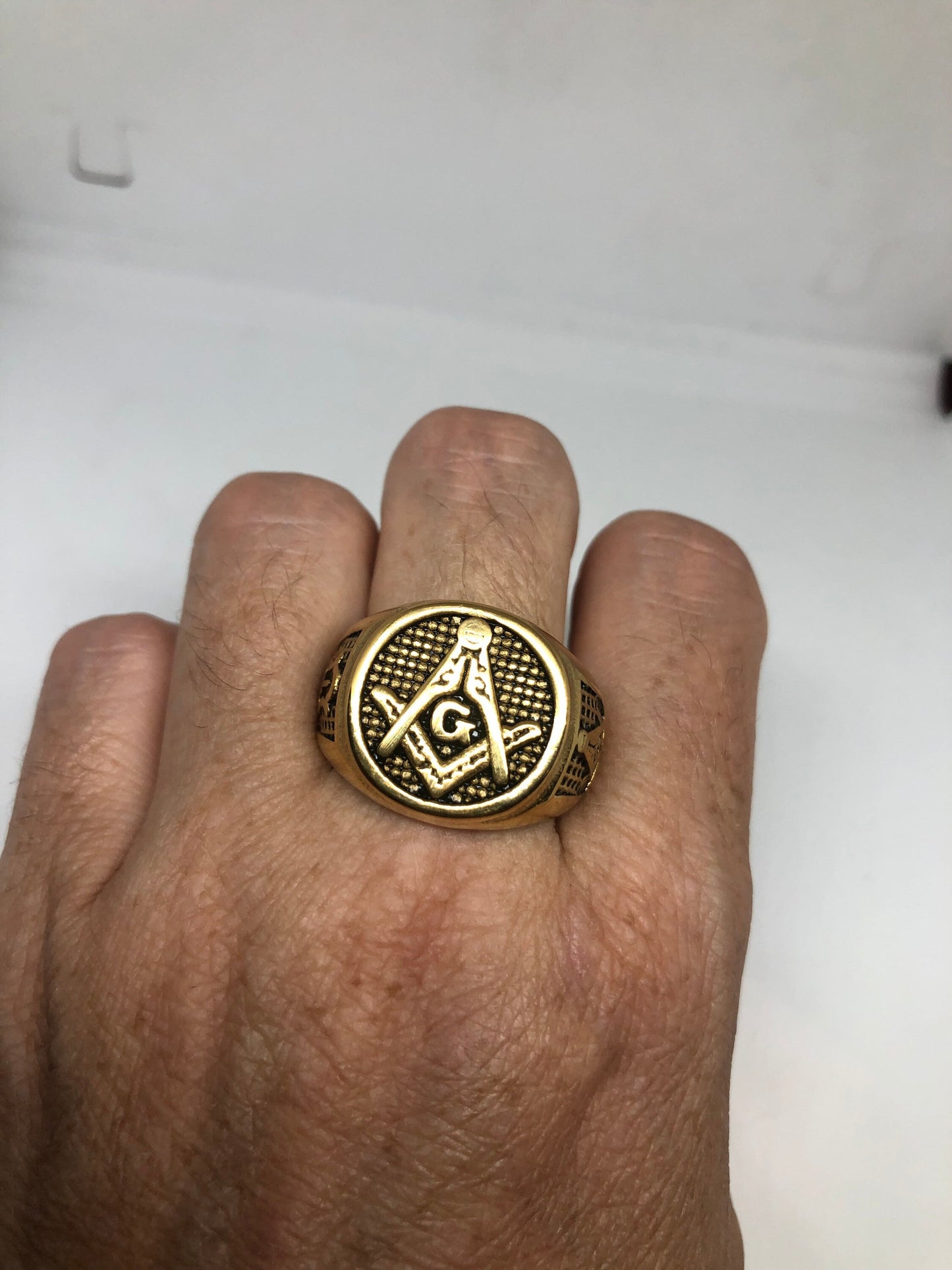 Vintage Gothic Golden Stainless Steel Free Mason G Mens Ring