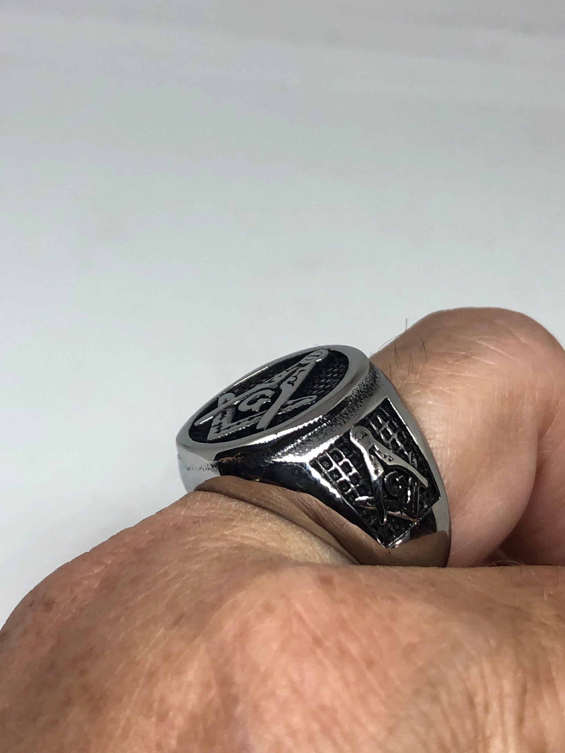 Vintage Gothic Stainless Steel Free Mason G Mens Ring