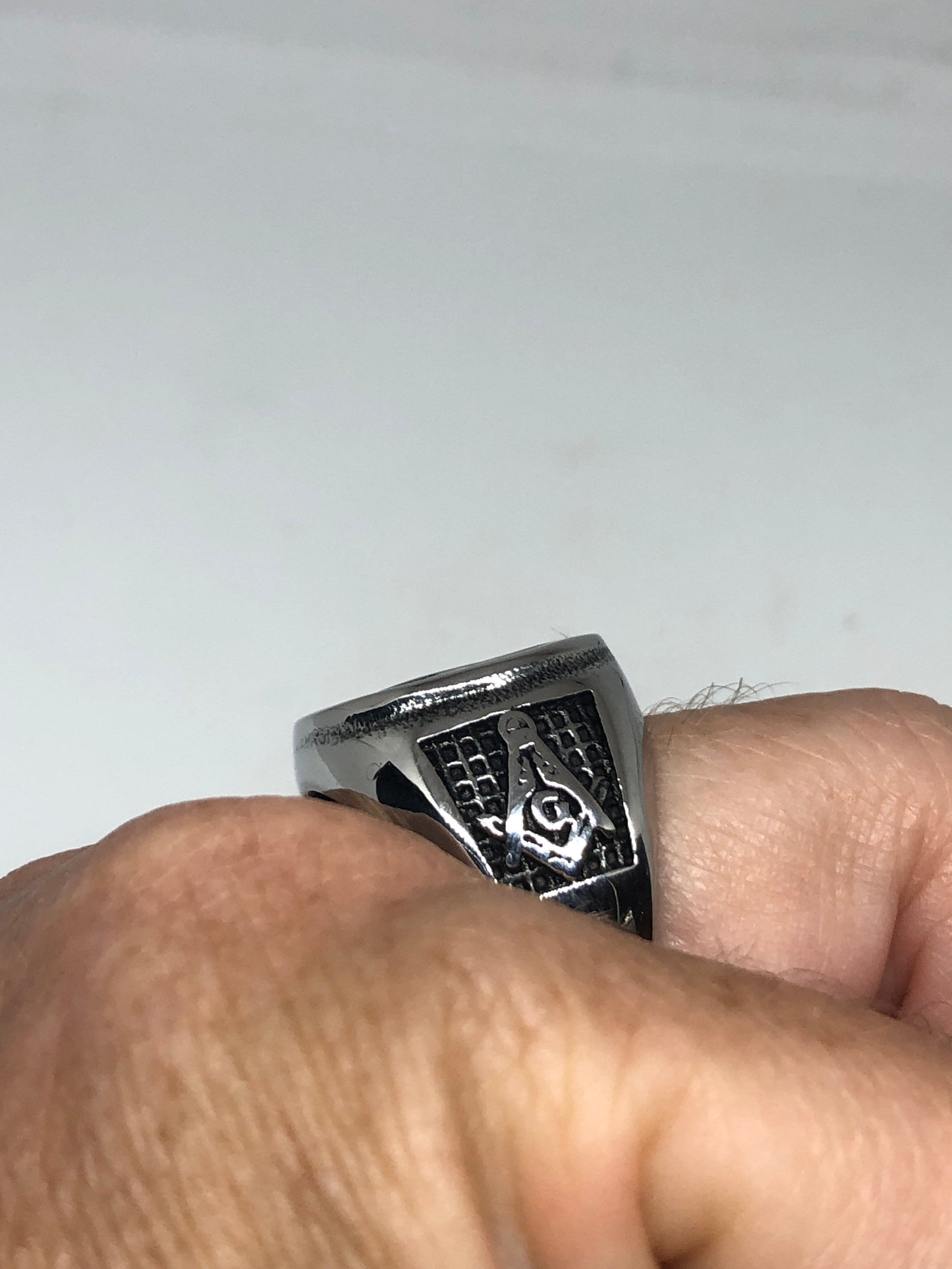 Vintage Gothic Stainless Steel Free Mason G Mens Ring