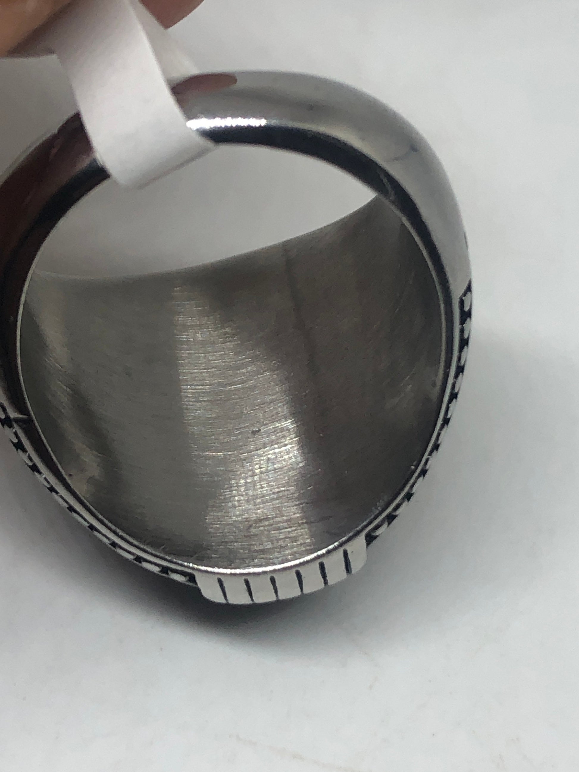 Vintage Gothic Black Onyx Egyptian Stainless Steel Mens Ring