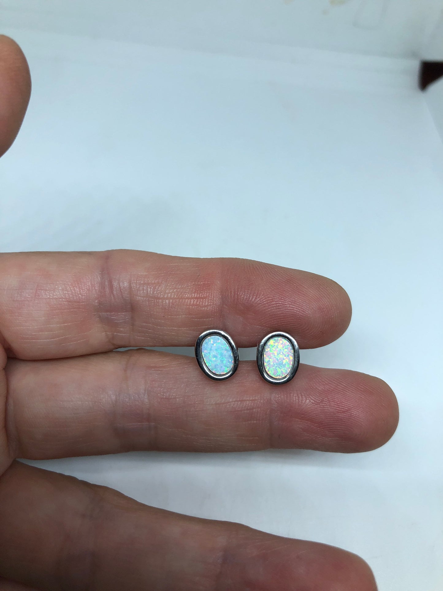 Vintage Opal Earrings 925 Sterling Silver Stud Button