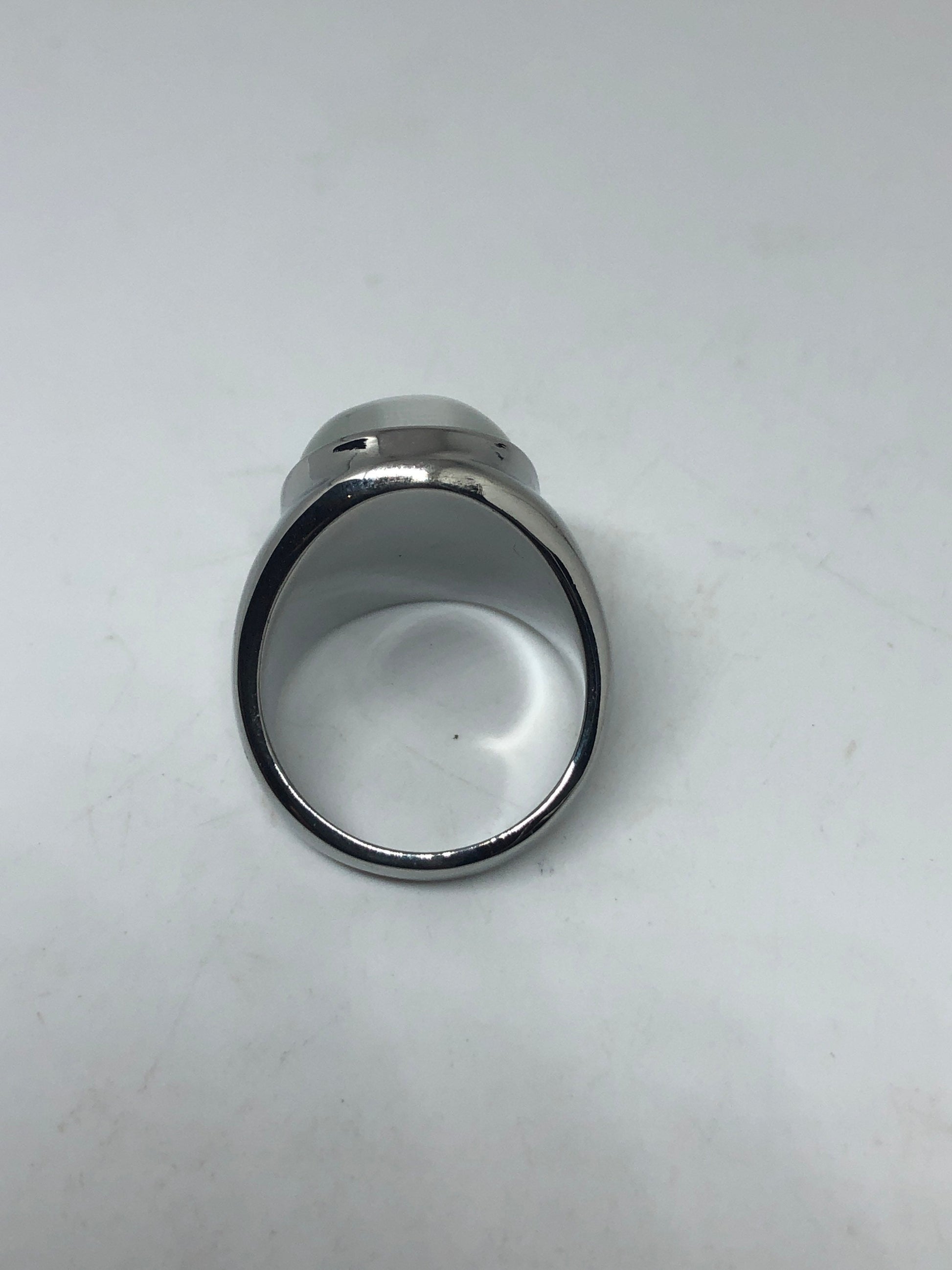 Vintage White Cats Eye Glass Mens Ring Stainless Steel