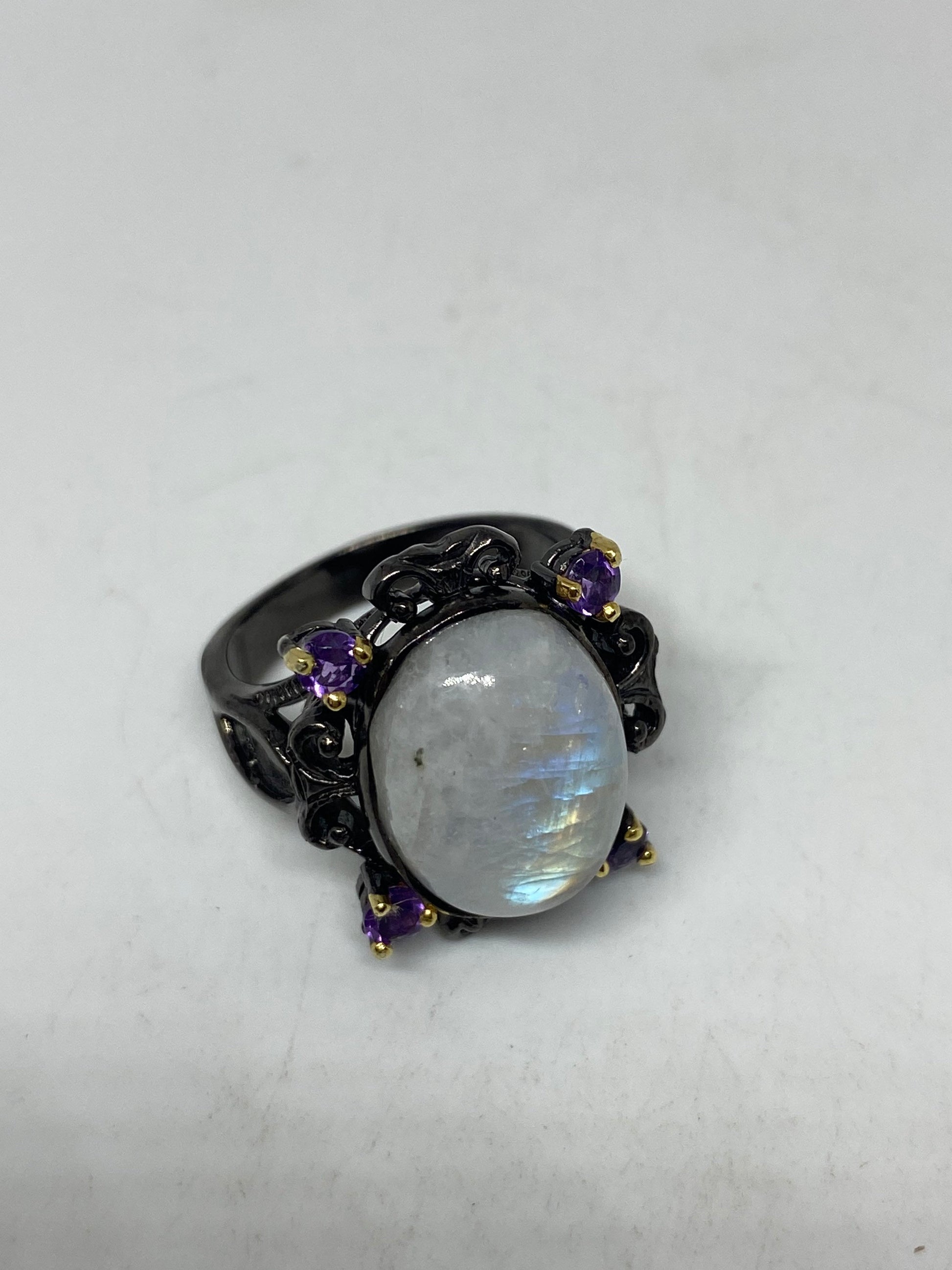 Vintage Rainbow Moonstone Ring 925 Sterling Silver